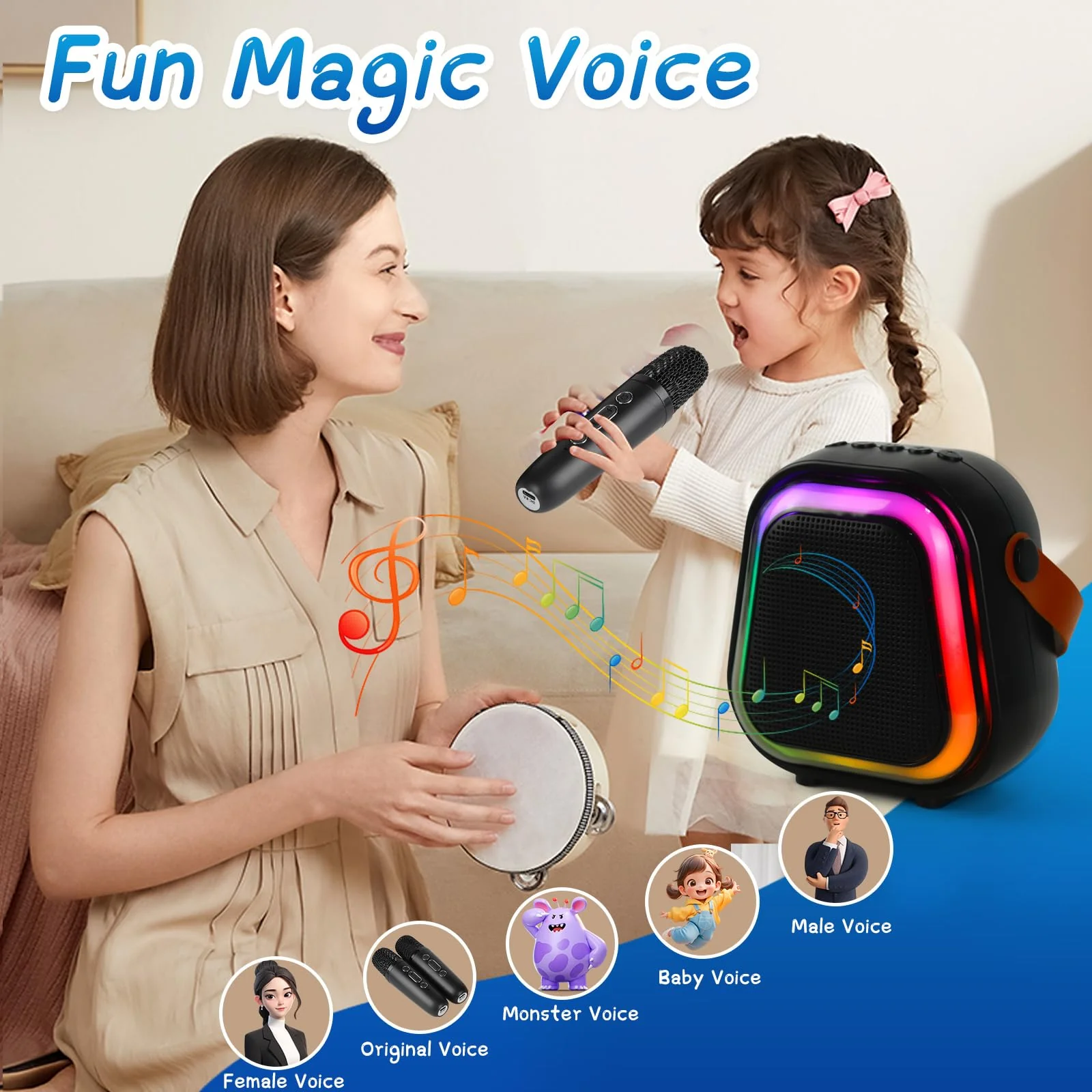Kids Karaoke Machine for Adults, Portable Bluetooth Mini Karaoke Microphone, Singing Speaker with 2 Wireless Mic and Party Light, Birthday Gifts for Boys Girls, Family Home Party - Image 3
