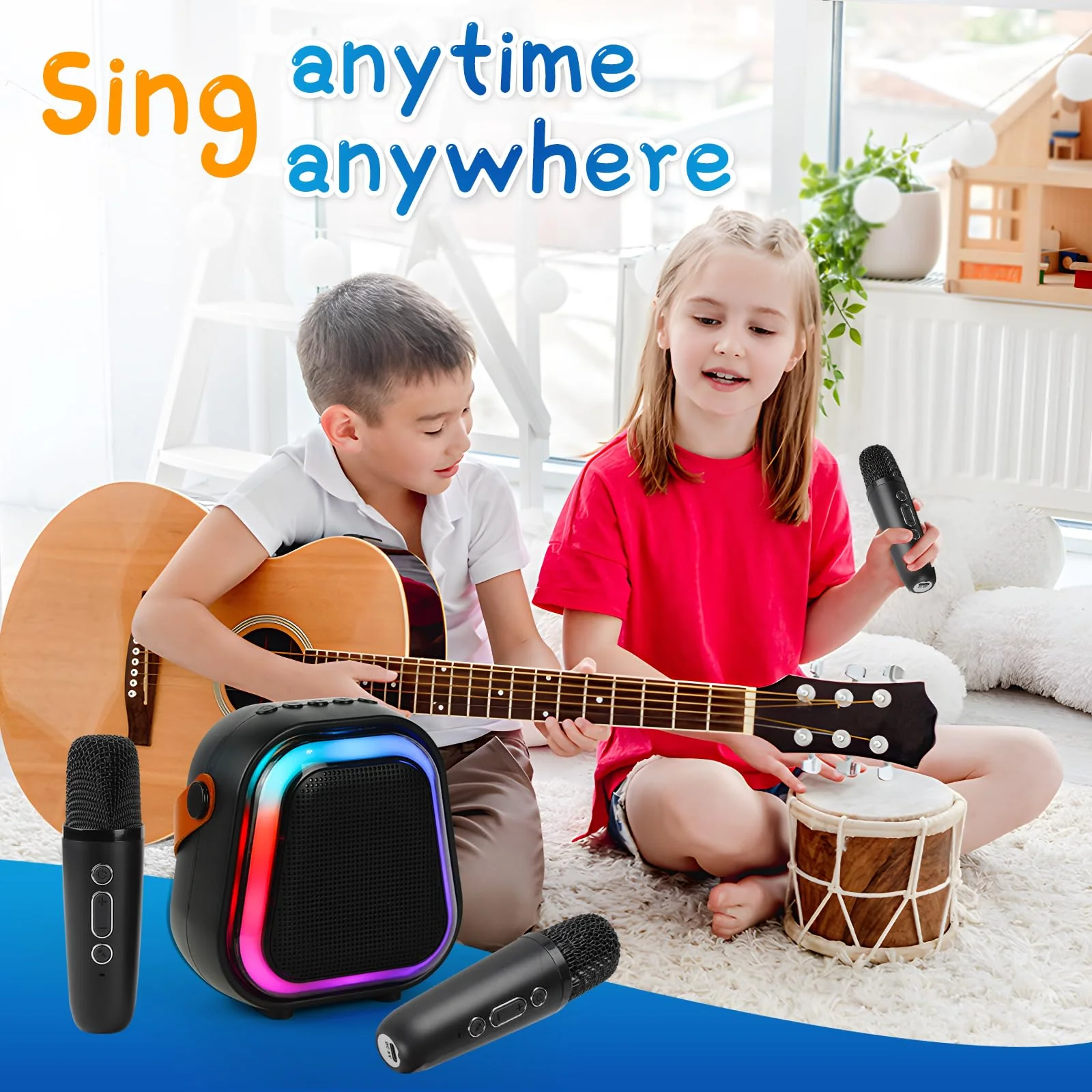 Kids Karaoke Machine for Adults, Portable Bluetooth Mini Karaoke Microphone, Singing Speaker with 2 Wireless Mic and Party Light, Birthday Gifts for Boys Girls, Family Home Party - Image 4