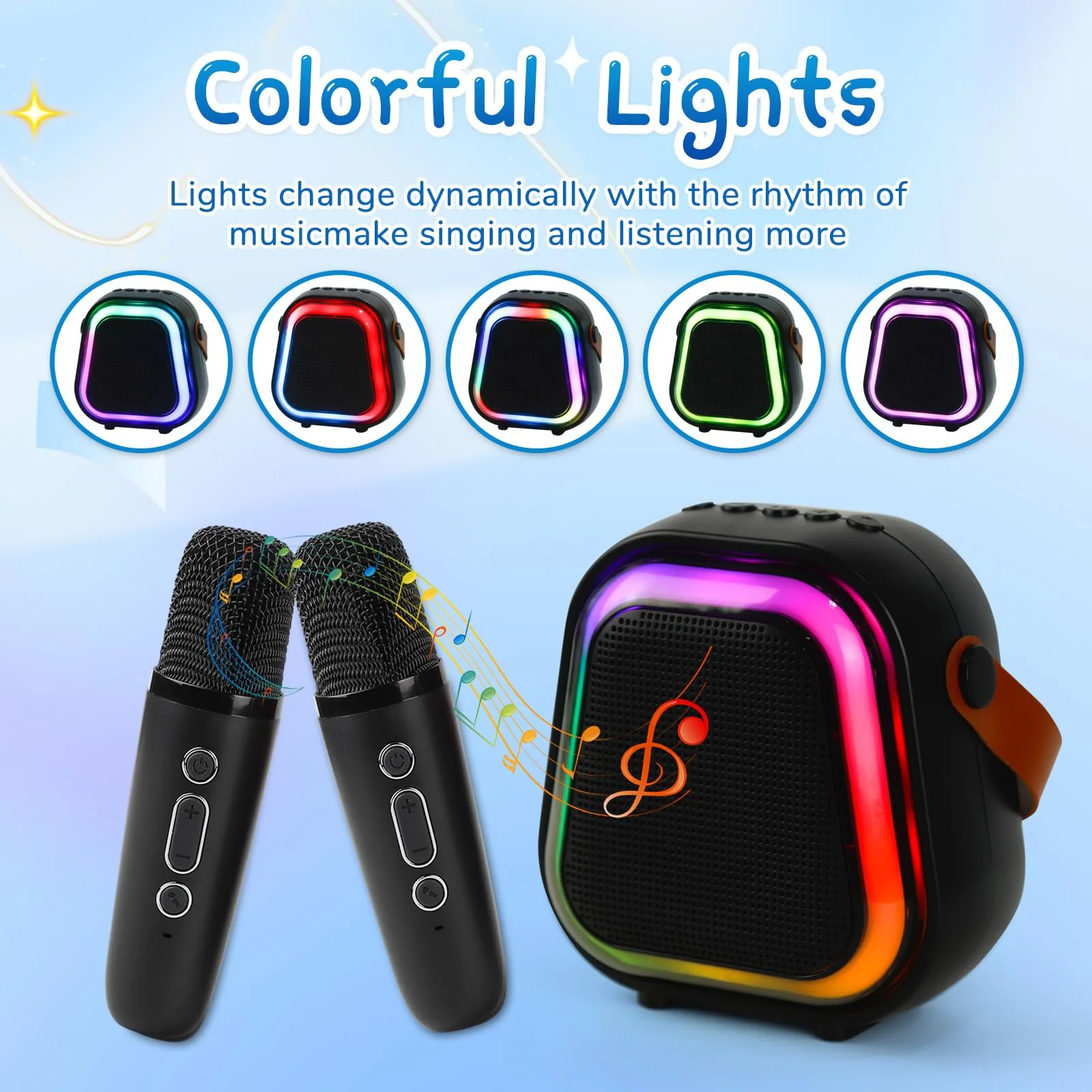 Kids Karaoke Machine for Adults, Portable Bluetooth Mini Karaoke Microphone, Singing Speaker with 2 Wireless Mic and Party Light, Birthday Gifts for Boys Girls, Family Home Party - Image 6