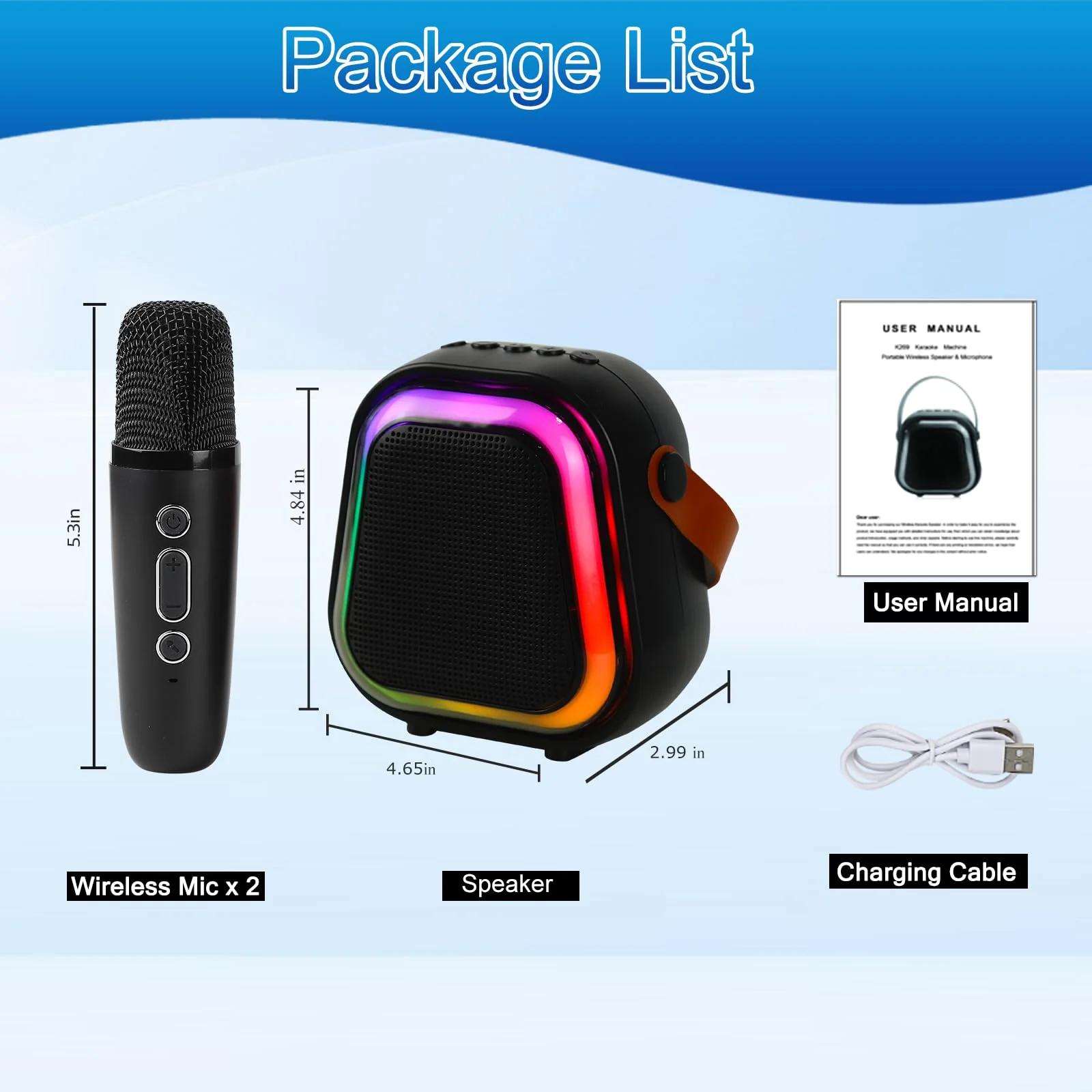 Kids Karaoke Machine for Adults, Portable Bluetooth Mini Karaoke Microphone, Singing Speaker with 2 Wireless Mic and Party Light, Birthday Gifts for Boys Girls, Family Home Party - Image 7