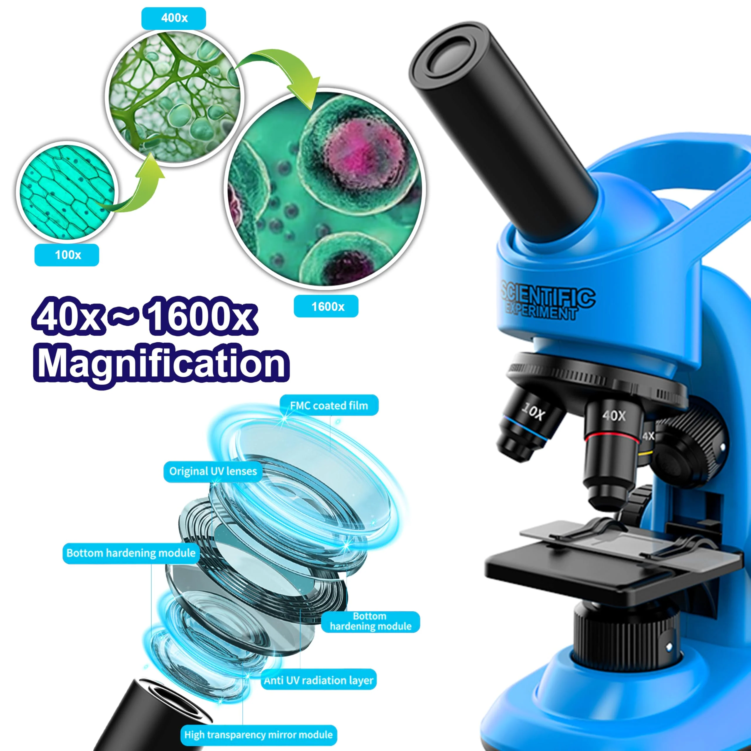 Kids Microscope,40-1600x Microscope Kit for Kids Beginners Children,STEM Kit,Prepared Slides,LED Light and Configured Various Operating Tools- Science Experiment Toy for Kids Ages 6-12 - Image 5