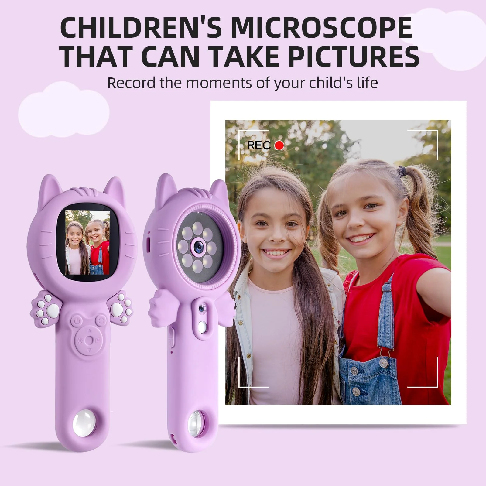 Kids Microscope – 500X Digital Pocket Handheld Microscope with Dual Cameras & Autofocus, STEM Educational Toy & Perfect Christmas Birthday Gift for Boys & Girls Ages 3 4 5 6 7 8 9 10(Pink) Pink cats - Image 5