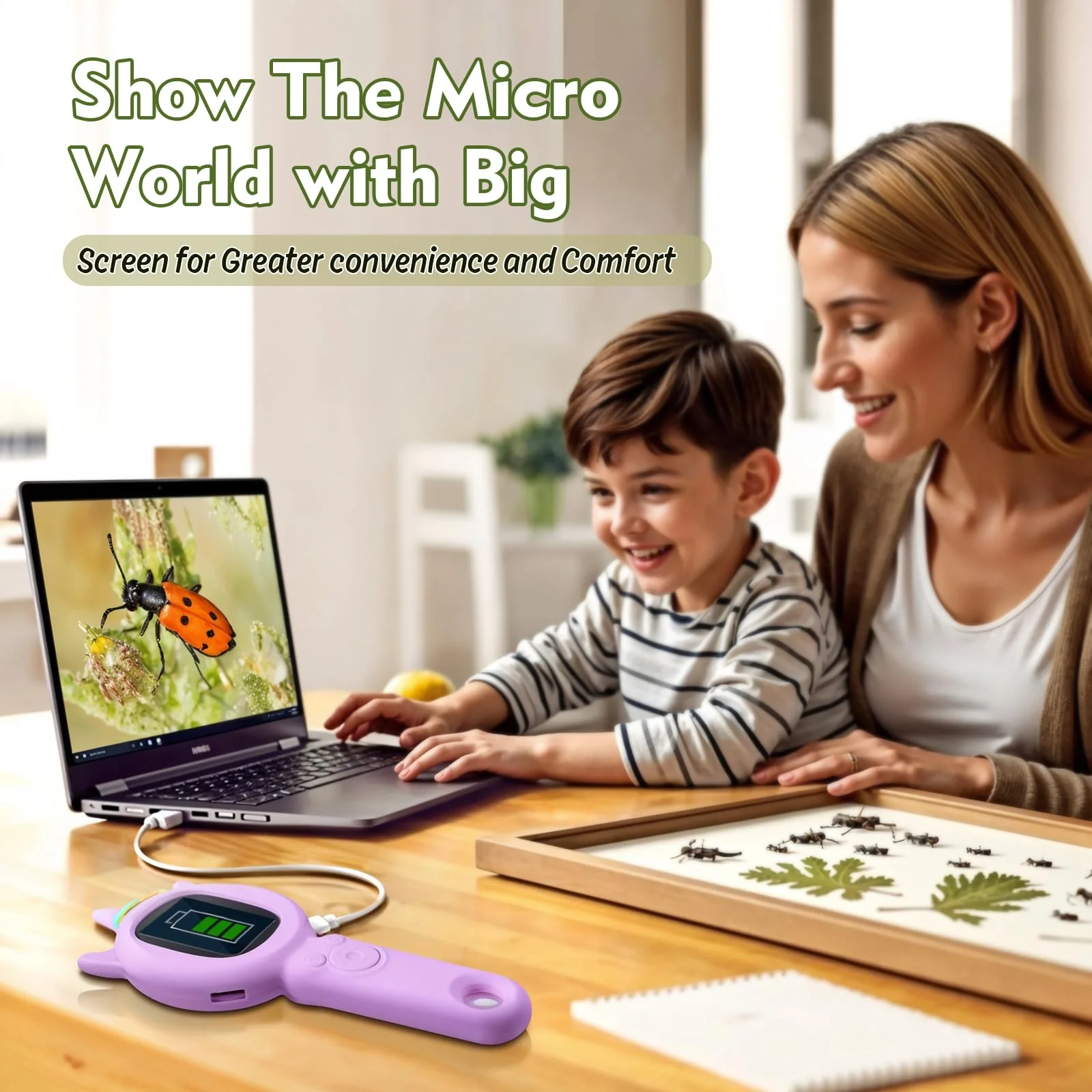 Kids Microscope- 500x Magnification,16X Zoom,Handheld Microscope for Kids with HD Cam,Portable Science Learning Tool,Christmas Birthday Gifts for Boys Girls Aged 3-12 (Purple) Purple - Image 5