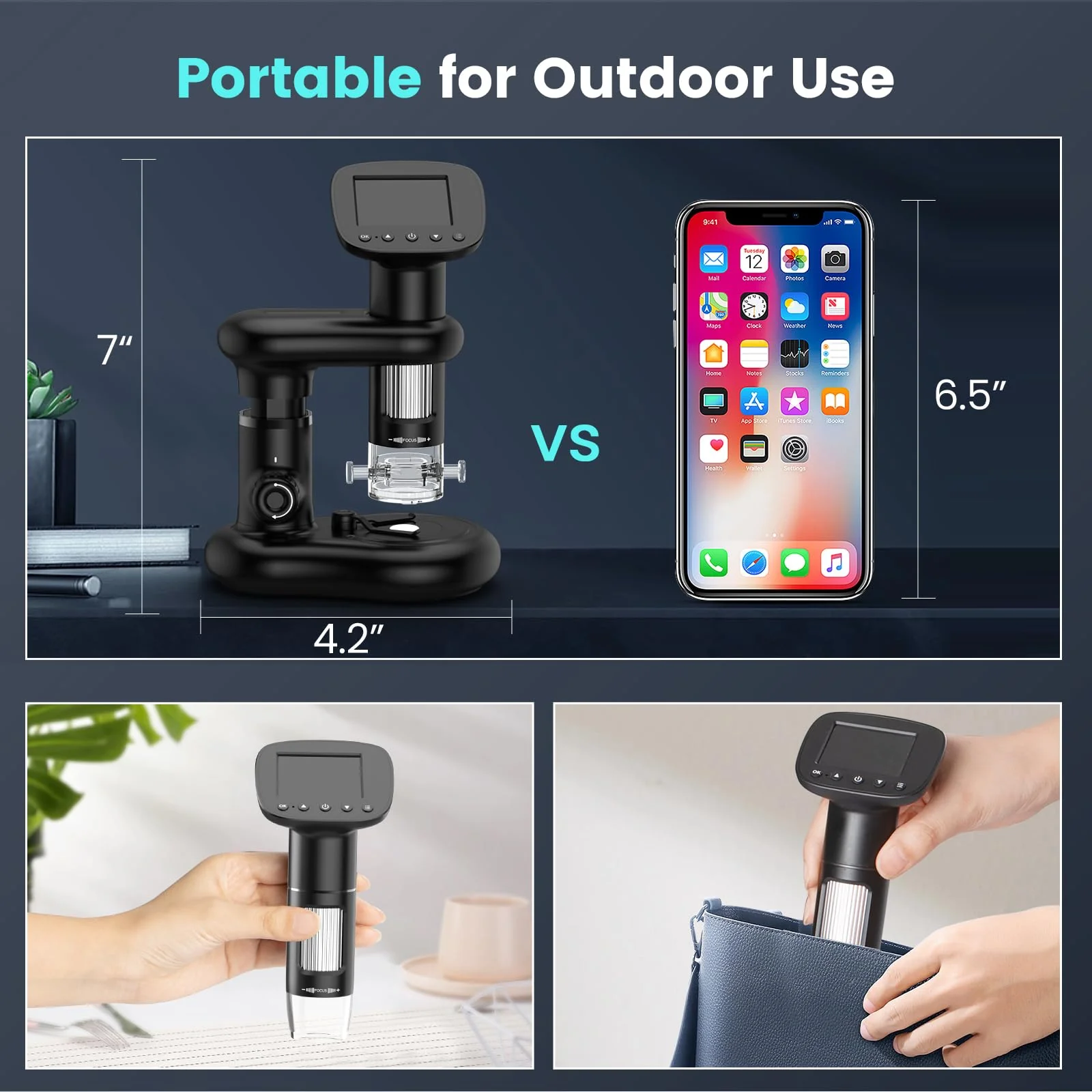 Kids Microscope for Ages 8-12, Handheld Digital Microscope D-MS1 with 2" IPS Screen - Take Pictures & Videos - Download to PC & Mac - 1000X Pocket Microscope, Used Birthday for Kids black with stand - Image 4