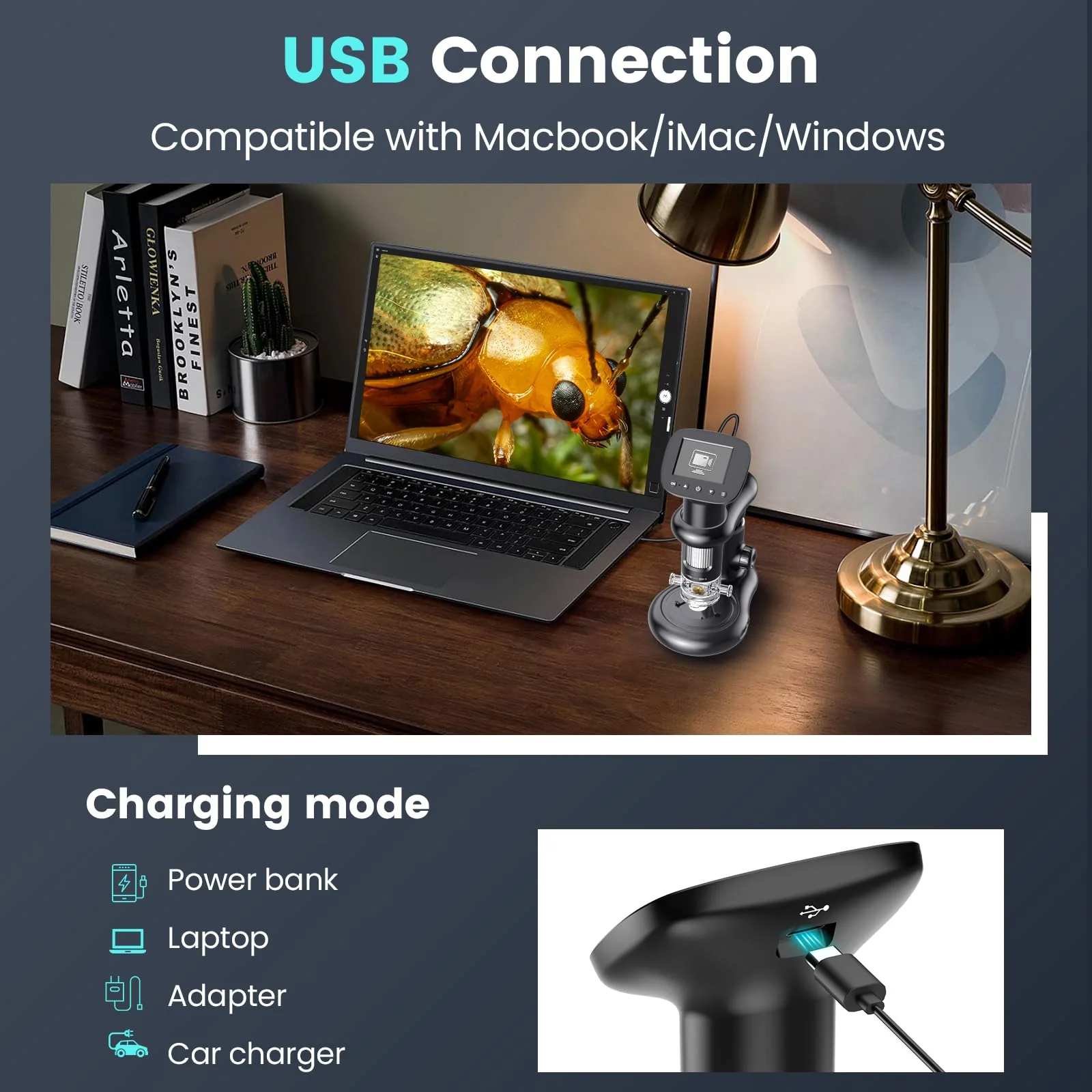 Kids Microscope for Ages 8-12, Handheld Digital Microscope D-MS1 with 2" IPS Screen - Take Pictures & Videos - Download to PC & Mac - 1000X Pocket Microscope, Used Birthday for Kids black with stand - Image 5