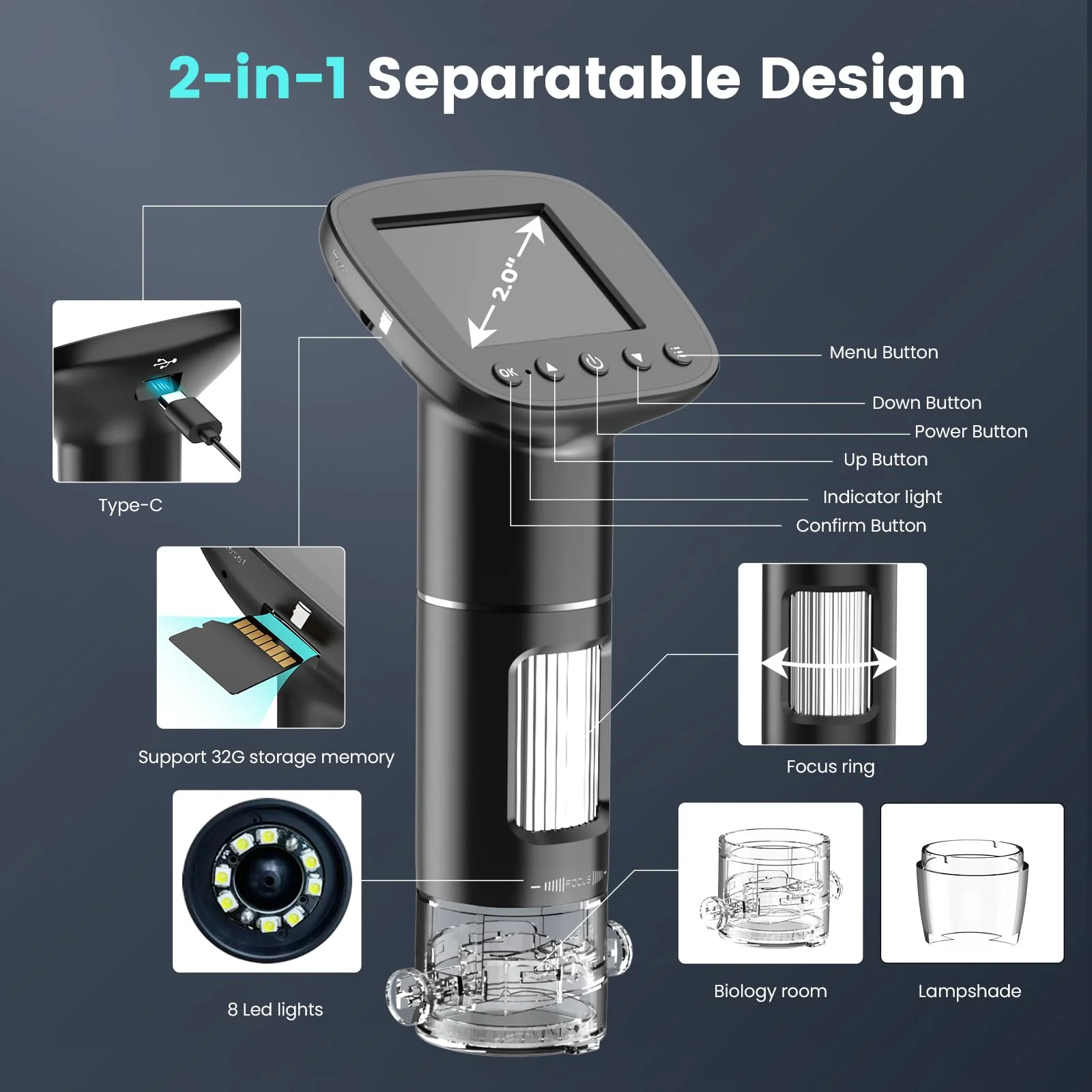 Kids Microscope for Ages 8-12, Handheld Digital Microscope D-MS1 with 2" IPS Screen - Take Pictures & Videos - Download to PC & Mac - 1000X Pocket Microscope, Used Birthday for Kids black with stand - Image 6