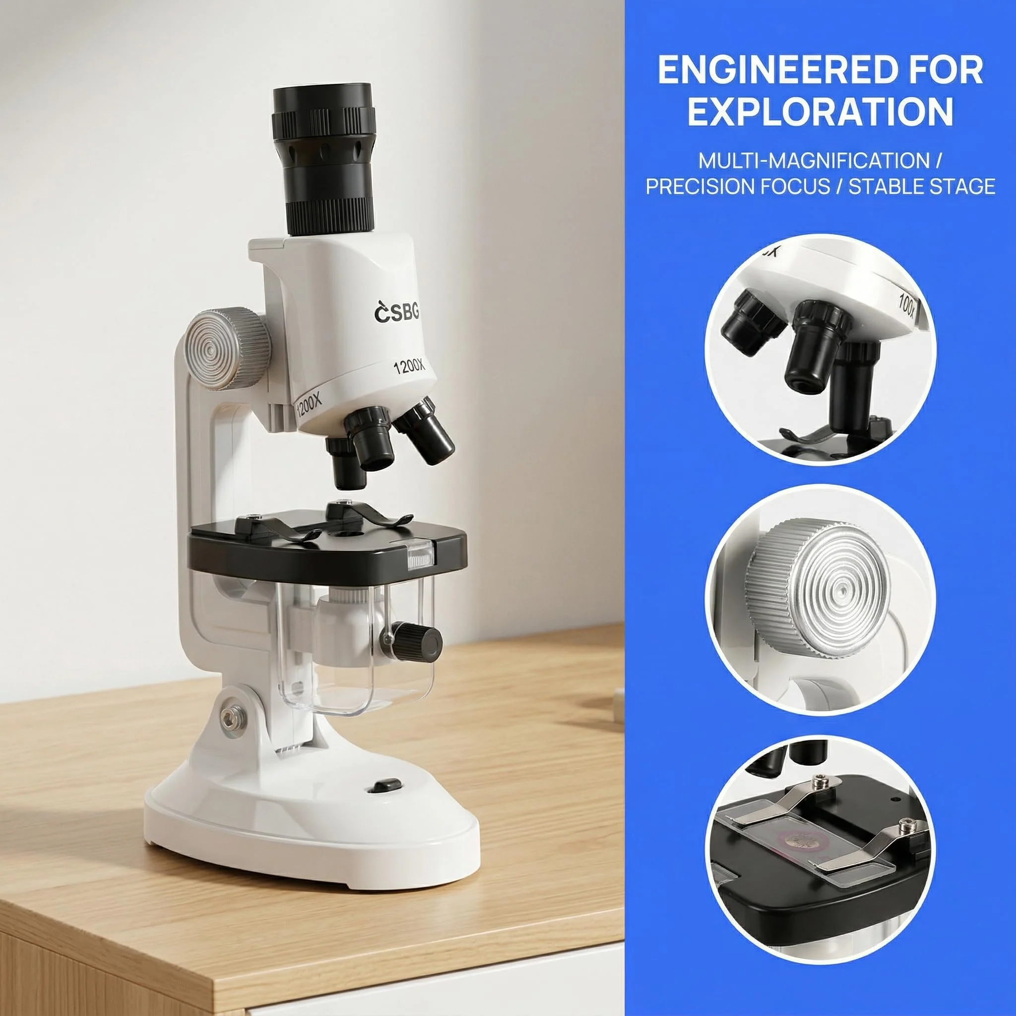Kids Microscope Kit with LED Light - 100X/400X/1200X Magnification for STEM Learning, 12 Prepared Slides, Easy-to-Use Science Learning Kit (Ages 5-12) - White - Image 7