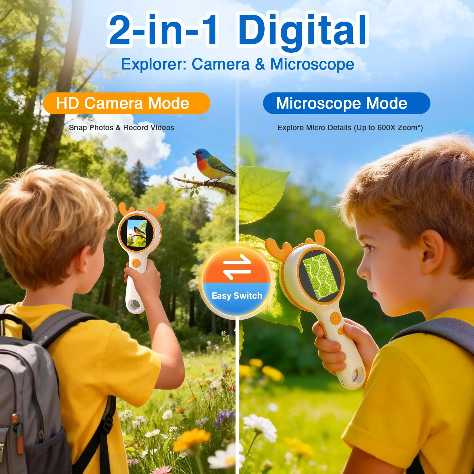 Kids Microscope Orange Deer - Digital Handheld STEM Kit & 1080P Camera (600x Zoom) - Portable Science Toy for Outdoor Camping & Backyard Fun - Gift for Boys & Girls Age 5-12 - Image 2