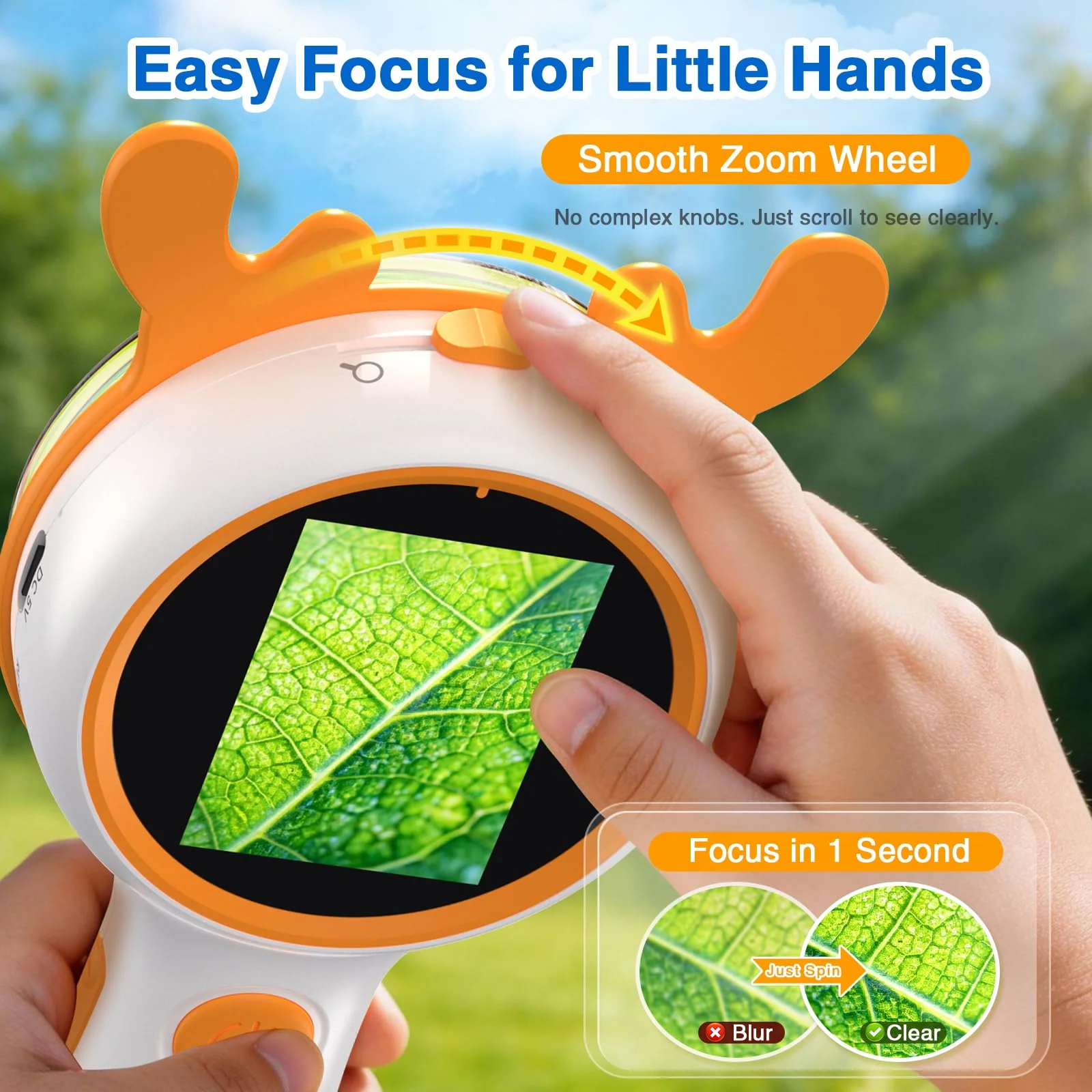 Kids Microscope Orange Deer - Digital Handheld STEM Kit & 1080P Camera (600x Zoom) - Portable Science Toy for Outdoor Camping & Backyard Fun - Gift for Boys & Girls Age 5-12 - Image 3