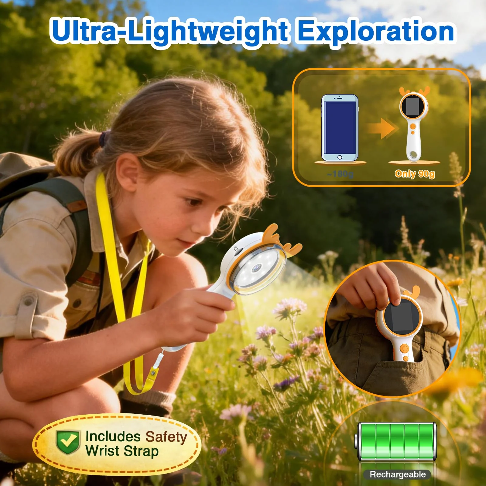 Kids Microscope Orange Deer - Digital Handheld STEM Kit & 1080P Camera (600x Zoom) - Portable Science Toy for Outdoor Camping & Backyard Fun - Gift for Boys & Girls Age 5-12 - Image 4