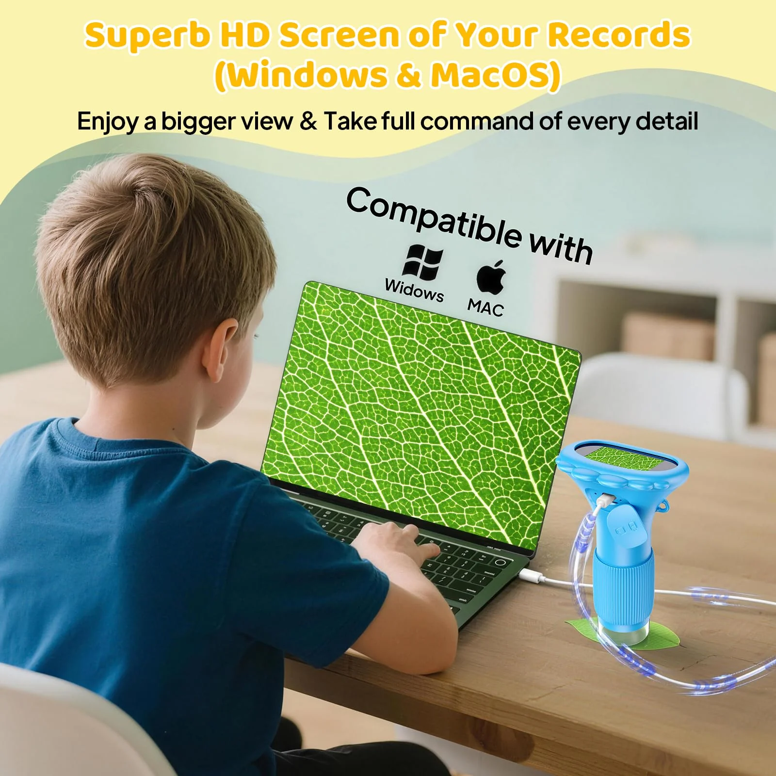 Kids Microscope, Pocket Portable Microscope for Kids with 2'' Inch Screen - Powerful Handheld Microscopes Bug Microscope with Light, 2026 Best Easter Birthday Gifts for Age 3-12 Boys - Blue - Image 6