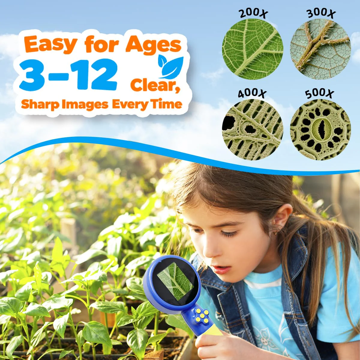 Kids Microscope with Bug Catcher Kit, 1080P Digital Mini Handheld Microscope STEM Science Toy with LED Light, Rechargeable, Portable, Supports 64GB TF Card, Educational Gift for Kids Ages 3-12 (Blue) Blue - Image 2