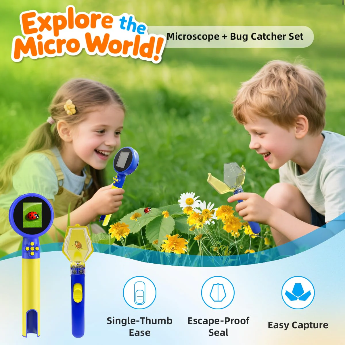Kids Microscope with Bug Catcher Kit, 1080P Digital Mini Handheld Microscope STEM Science Toy with LED Light, Rechargeable, Portable, Supports 64GB TF Card, Educational Gift for Kids Ages 3-12 (Blue) Blue - Image 3
