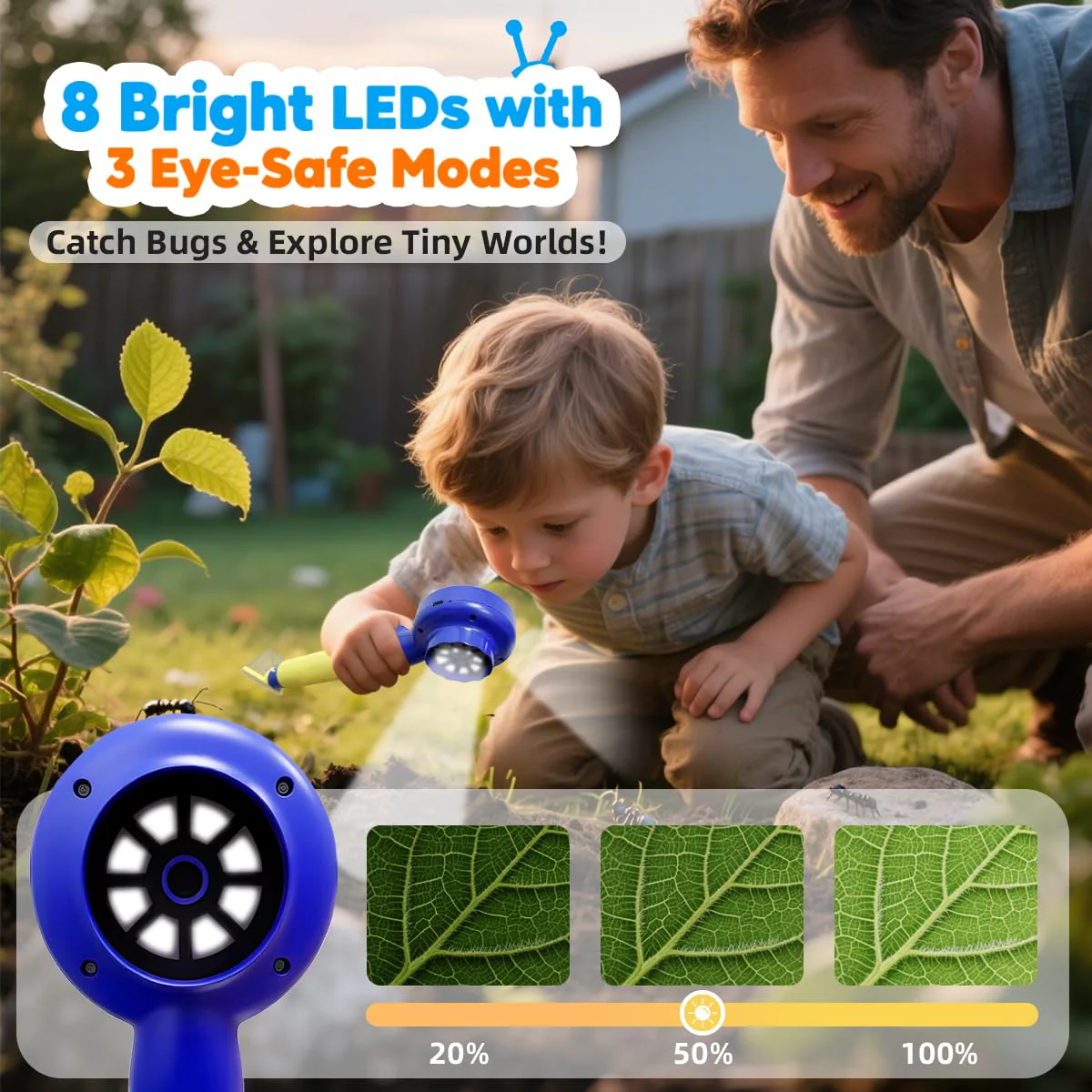 Kids Microscope with Bug Catcher Kit, 1080P Digital Mini Handheld Microscope STEM Science Toy with LED Light, Rechargeable, Portable, Supports 64GB TF Card, Educational Gift for Kids Ages 3-12 (Blue) Blue - Image 6