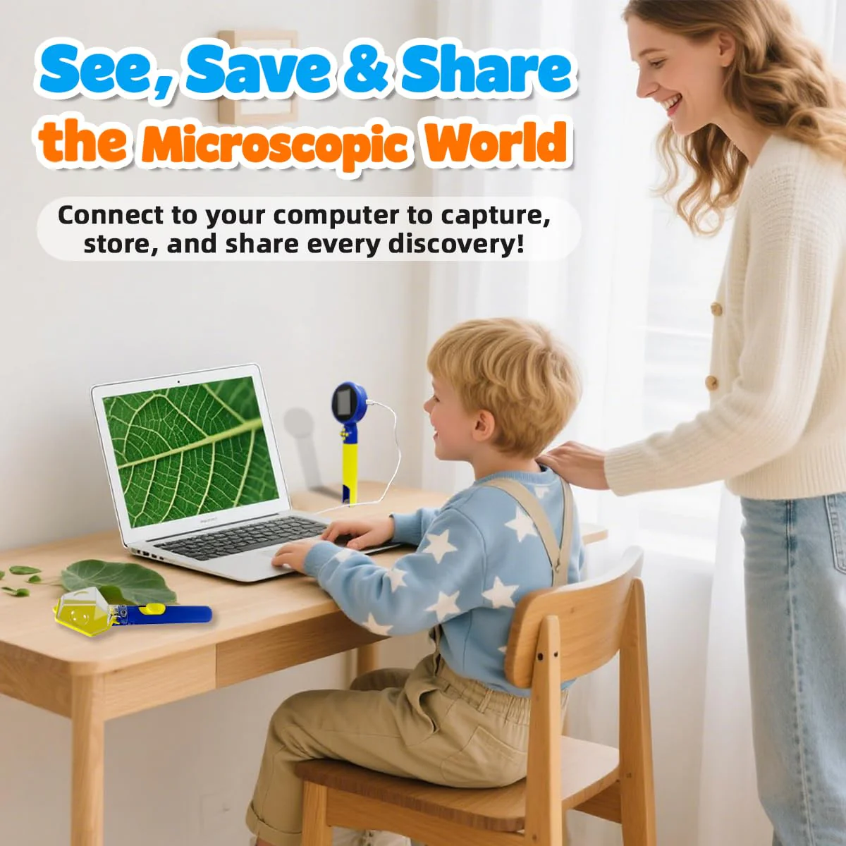 Kids Microscope with Bug Catcher Kit, 1080P Digital Mini Handheld Microscope STEM Science Toy with LED Light, Rechargeable, Portable, Supports 64GB TF Card, Educational Gift for Kids Ages 3-12 (Blue) Blue - Image 7