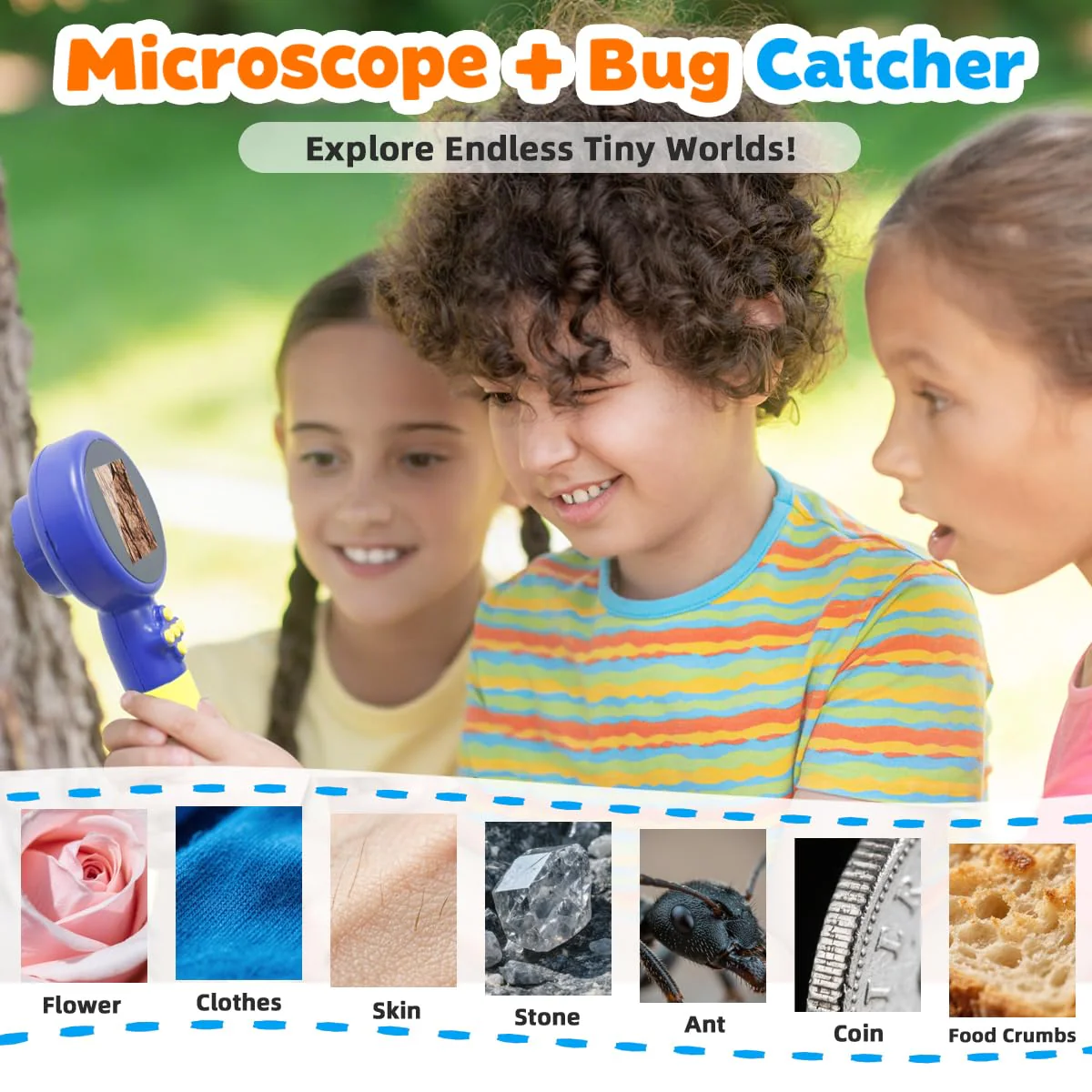 Kids Microscope with Bug Catcher Kit, 1080P Digital Mini Handheld Microscope STEM Science Toy with LED Light, Rechargeable, Portable, Supports 64GB TF Card, Educational Gift for Kids Ages 3-12 (Blue) Blue - Image 8