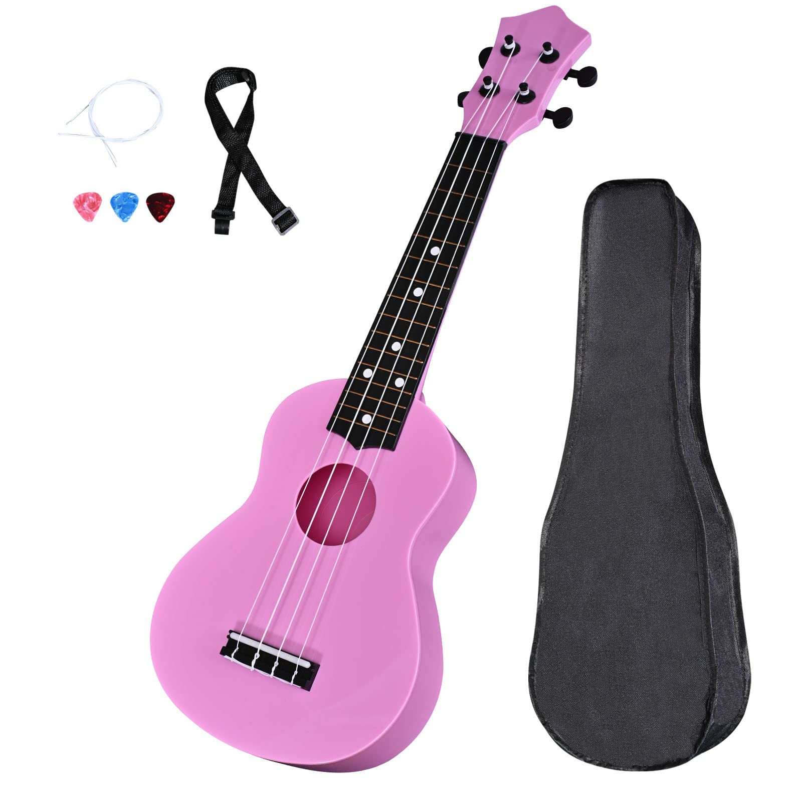 Kids Ukulele 21 Inch Soprano Ukelele,Musical Instrument, Ukuleles for kid Beginners with Bag (Pink) Pink