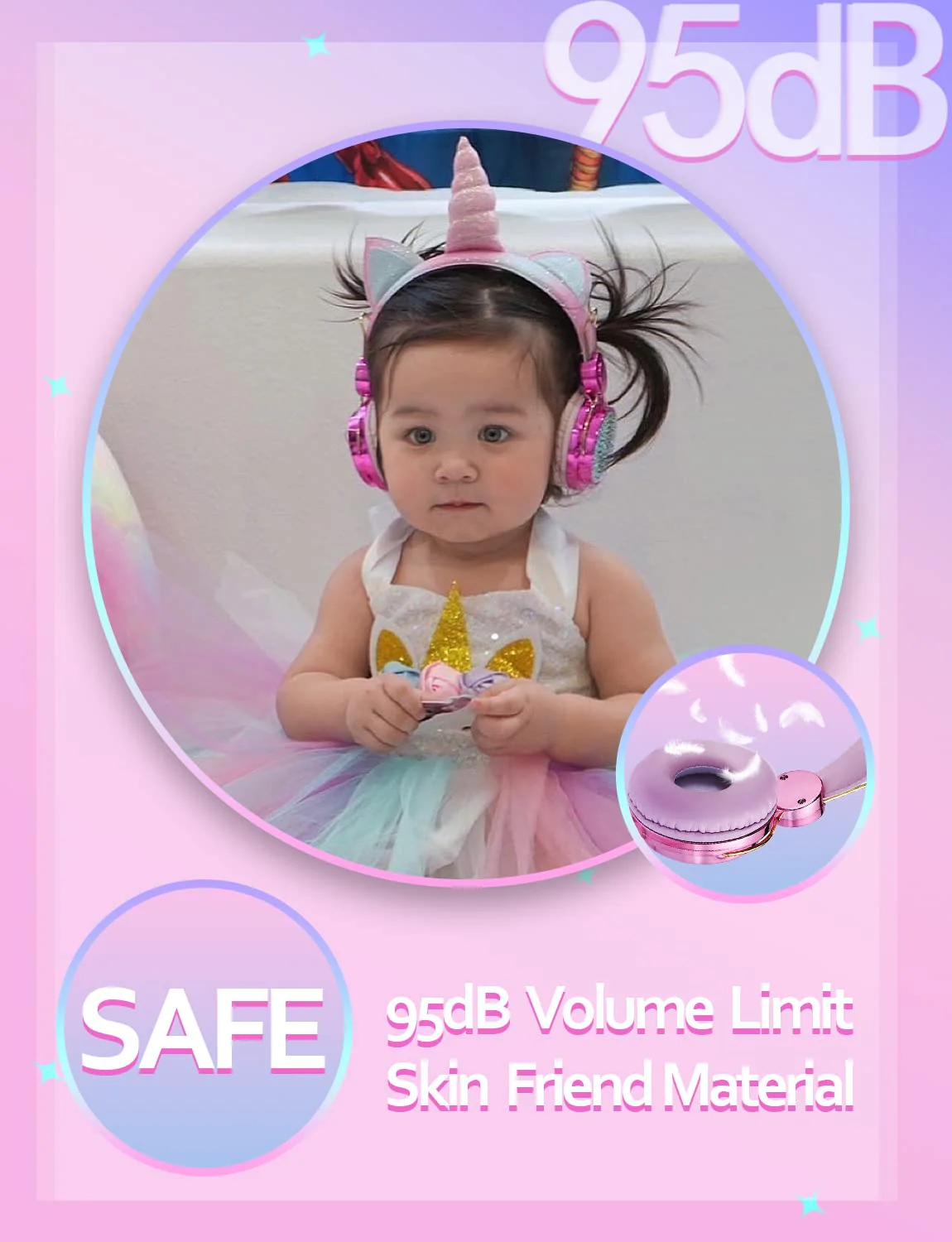Kids Unicorns Headphones with Mic for School/Travel,95dB Volume Limited,Shareport,On/Over Ear Wired Headsets with Nylon Cable-Hot Pink Rose2 - Image 6