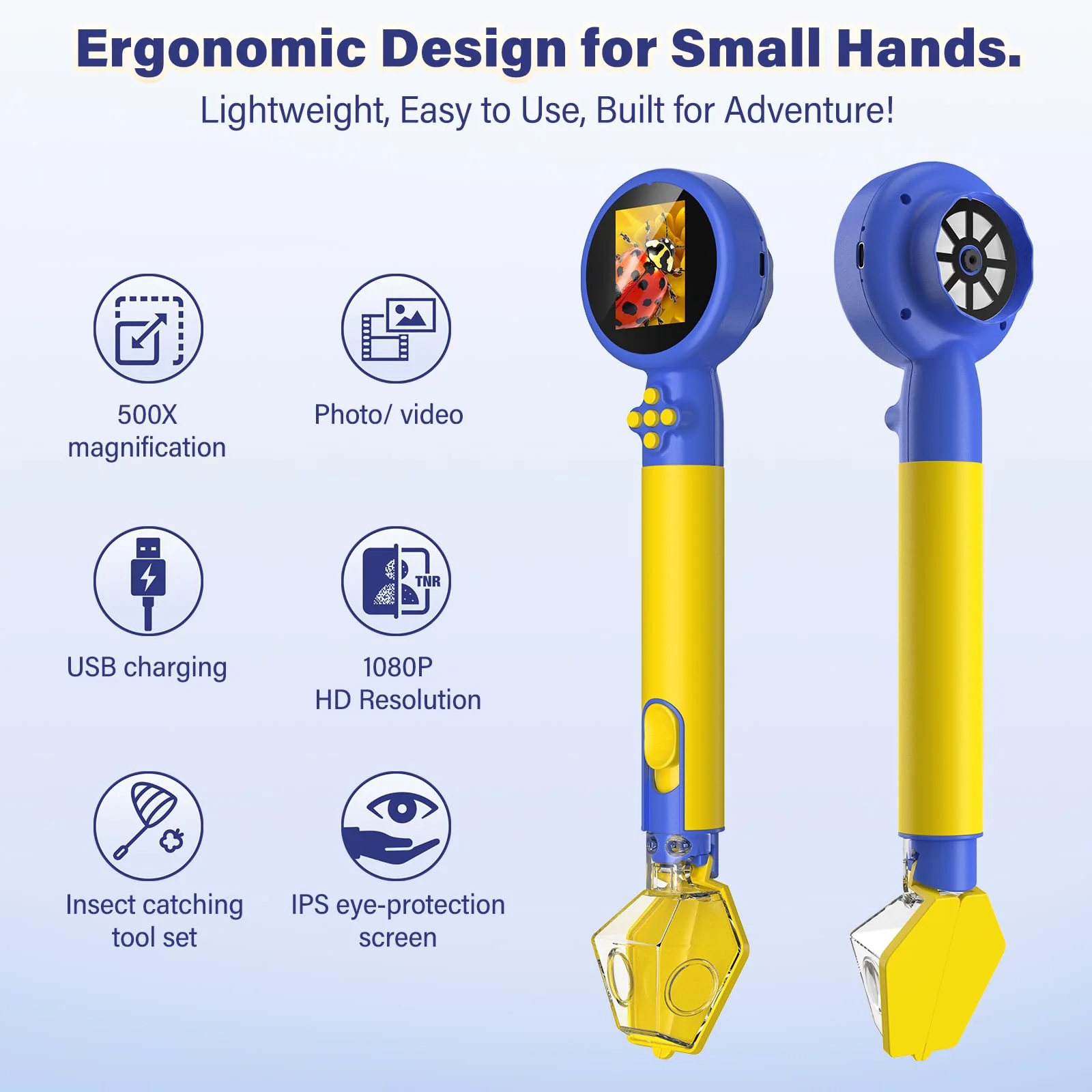Kids Wonder Quest Microscope Camera with Bug Catcher, 2" Screen Portable Handheld Microscope for Kids, HD 500X STEM Science Toy with LED Lights, for Age 3-12 Girls & Boys Birthday Gifts (Blue) Blue - Image 4