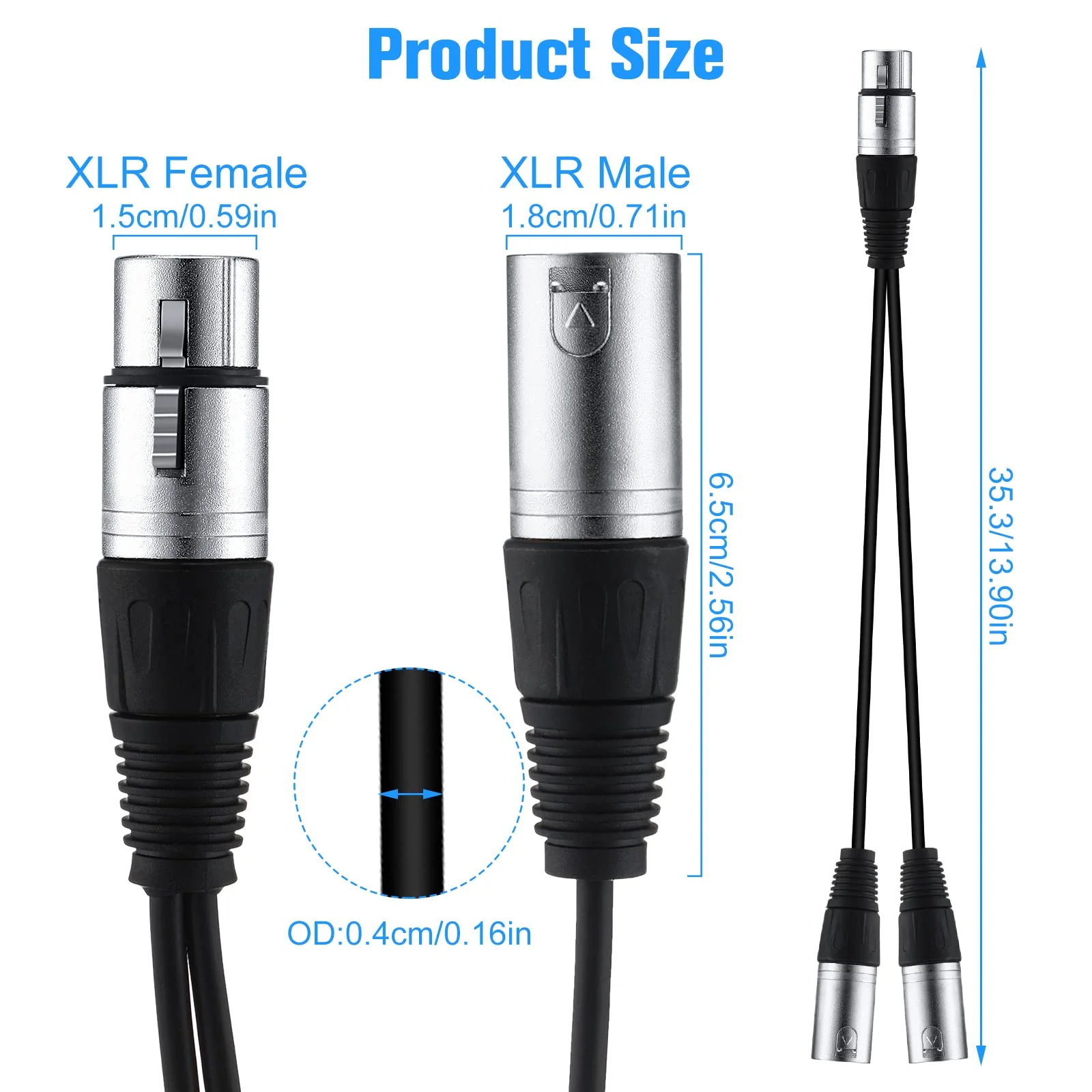 Kigeli XLR Y Splitter Cable 1 Female to 2 Male Patch Cable Balanced Microphone Cord Audio Adaptor for Speaker Stereo Mic to L and R Audio Track, 1 Foot(10 Pcs) 10 - Image 2