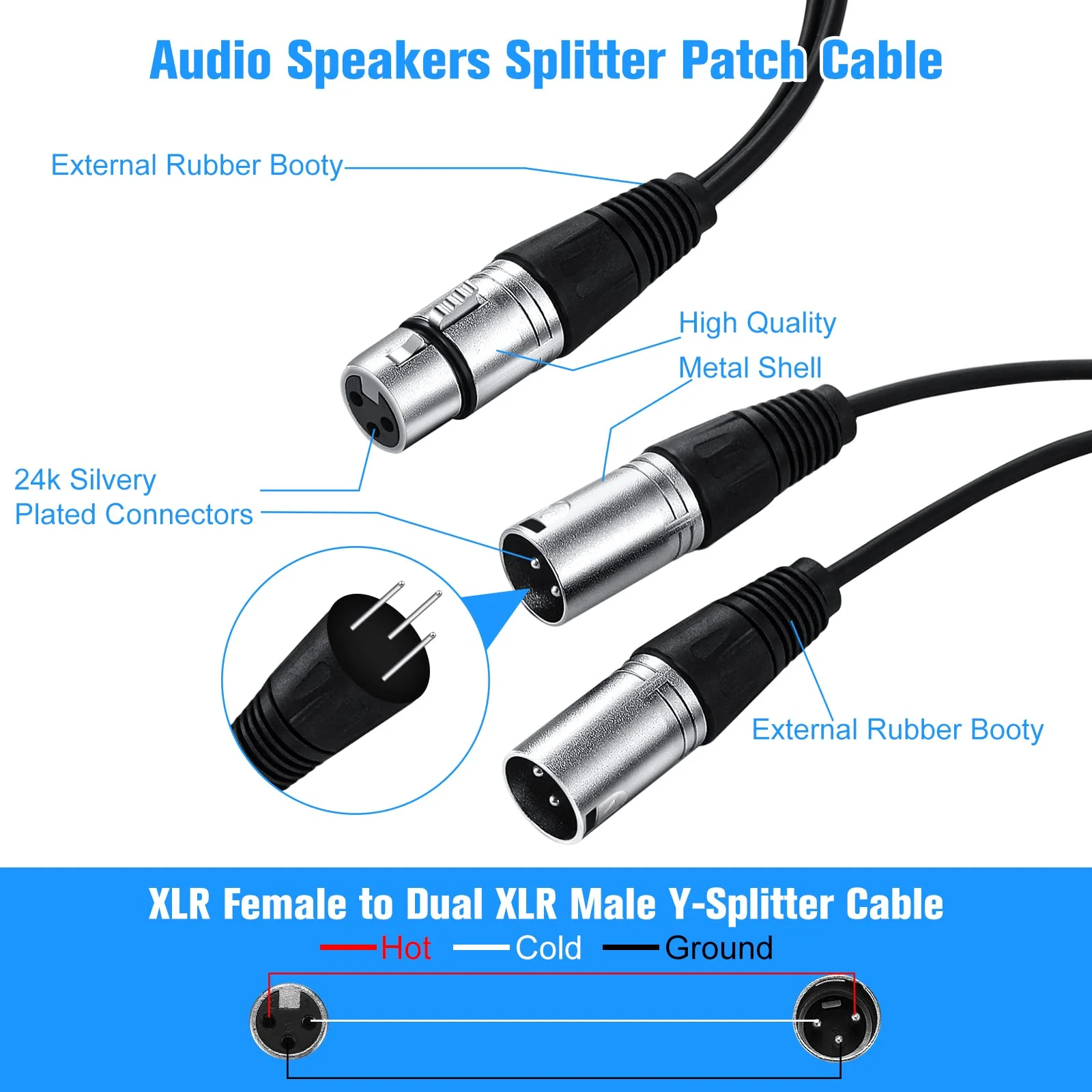 Kigeli XLR Y Splitter Cable 1 Female to 2 Male Patch Cable Balanced Microphone Cord Audio Adaptor for Speaker Stereo Mic to L and R Audio Track, 1 Foot(10 Pcs) 10 - Image 3