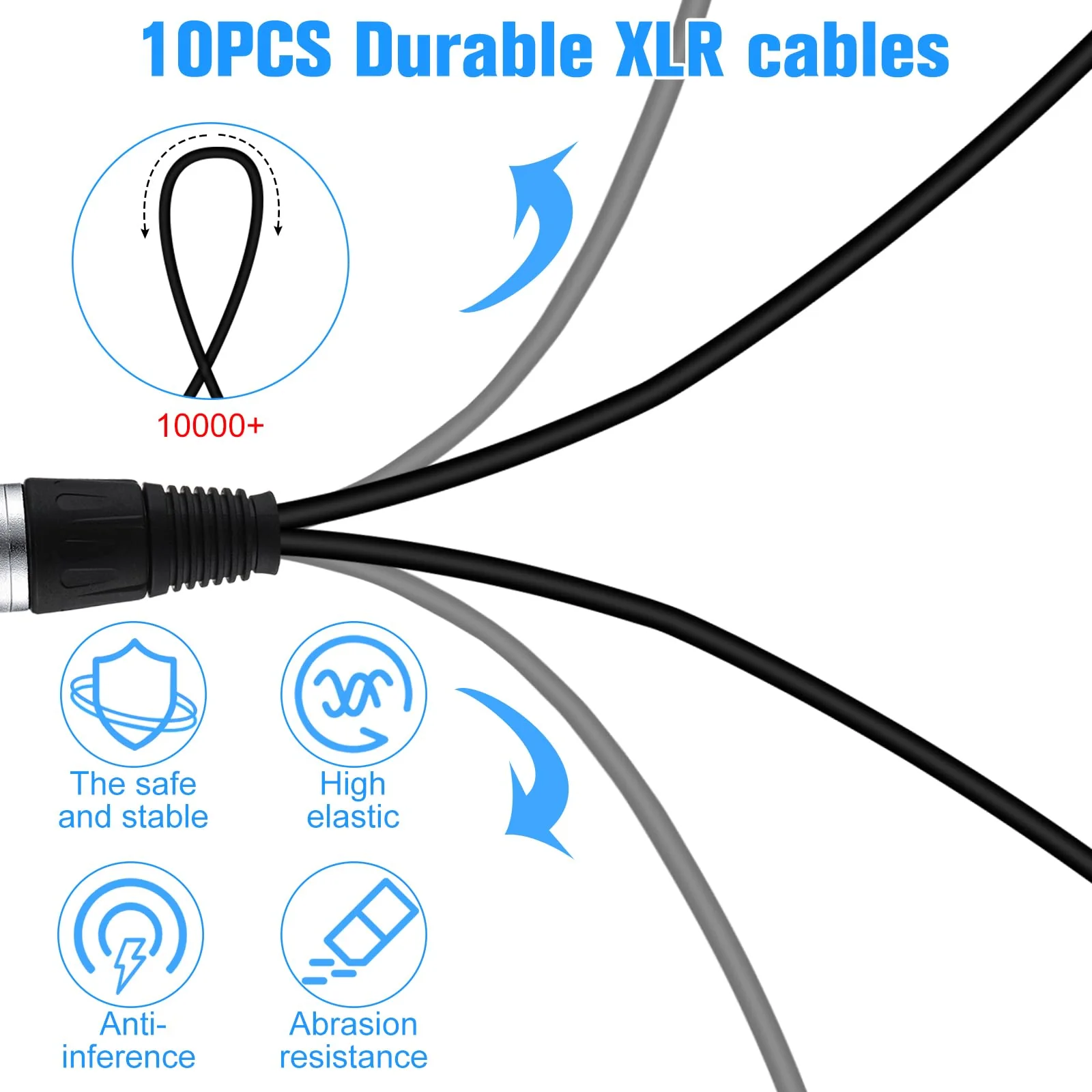 Kigeli XLR Y Splitter Cable 1 Female to 2 Male Patch Cable Balanced Microphone Cord Audio Adaptor for Speaker Stereo Mic to L and R Audio Track, 1 Foot(10 Pcs) 10 - Image 6