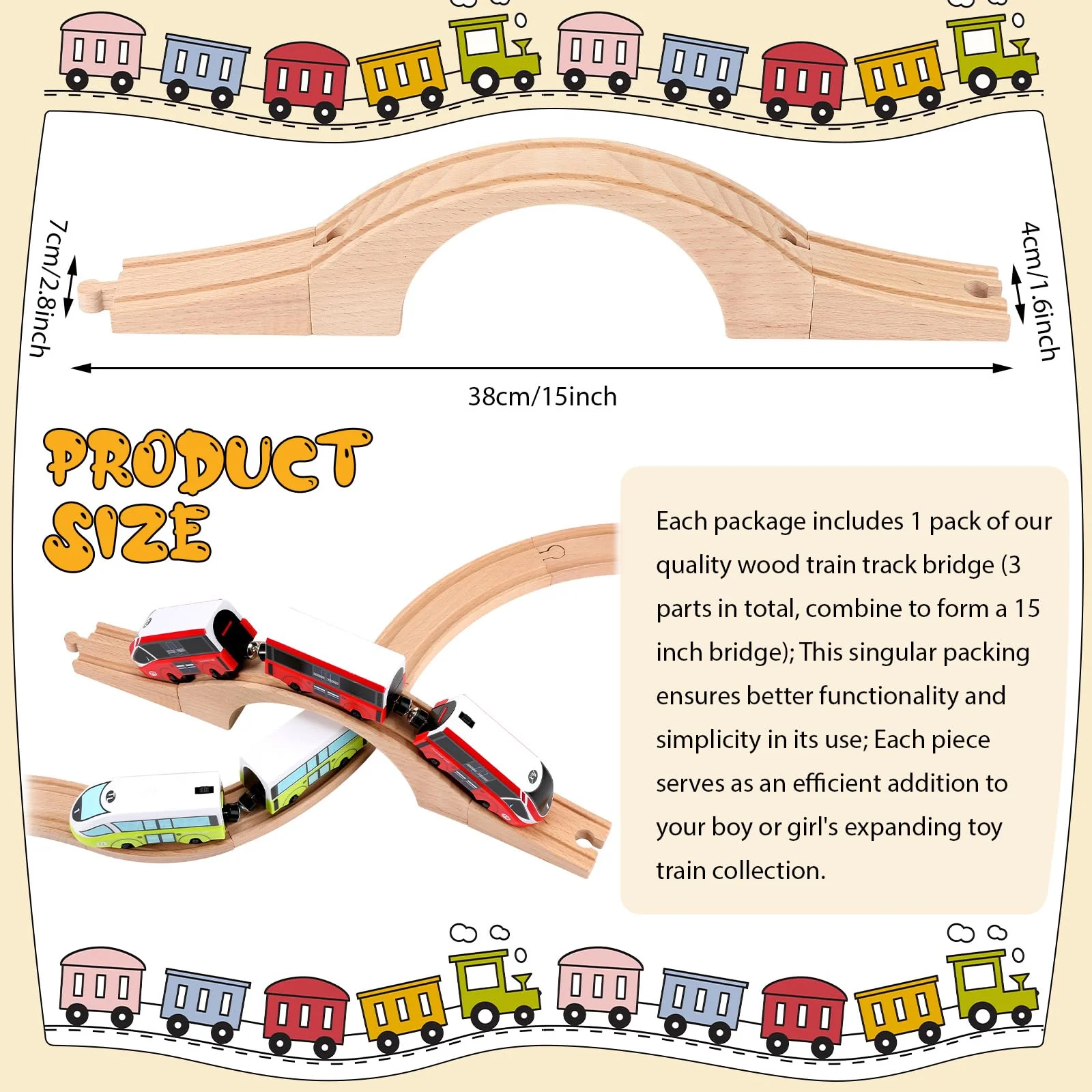 Kigley Wood Train Track Expansion Wooden Train Track Accessories Wooden Bridge for Most Major Toy Railway - Image 2