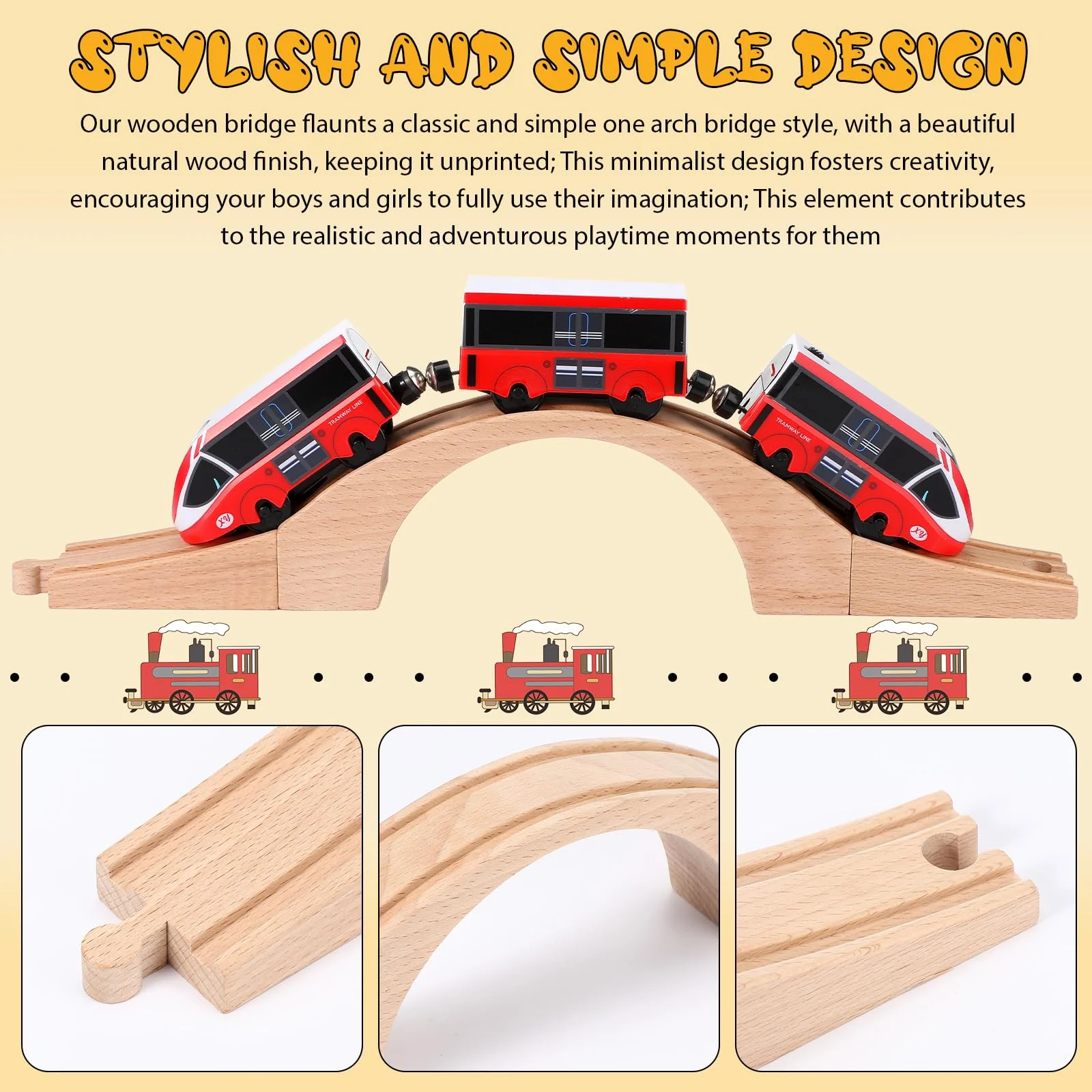 Kigley Wood Train Track Expansion Wooden Train Track Accessories Wooden Bridge for Most Major Toy Railway - Image 3