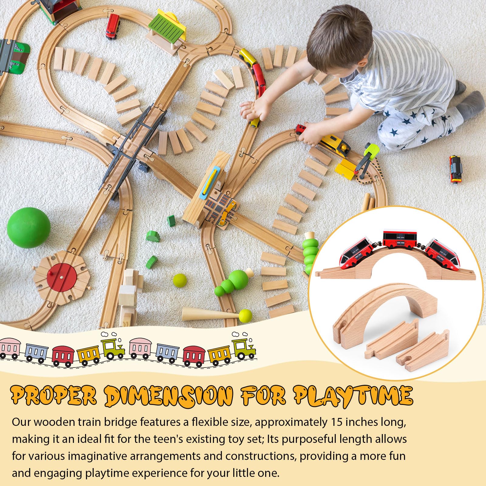 Kigley Wood Train Track Expansion Wooden Train Track Accessories Wooden Bridge for Most Major Toy Railway - Image 4