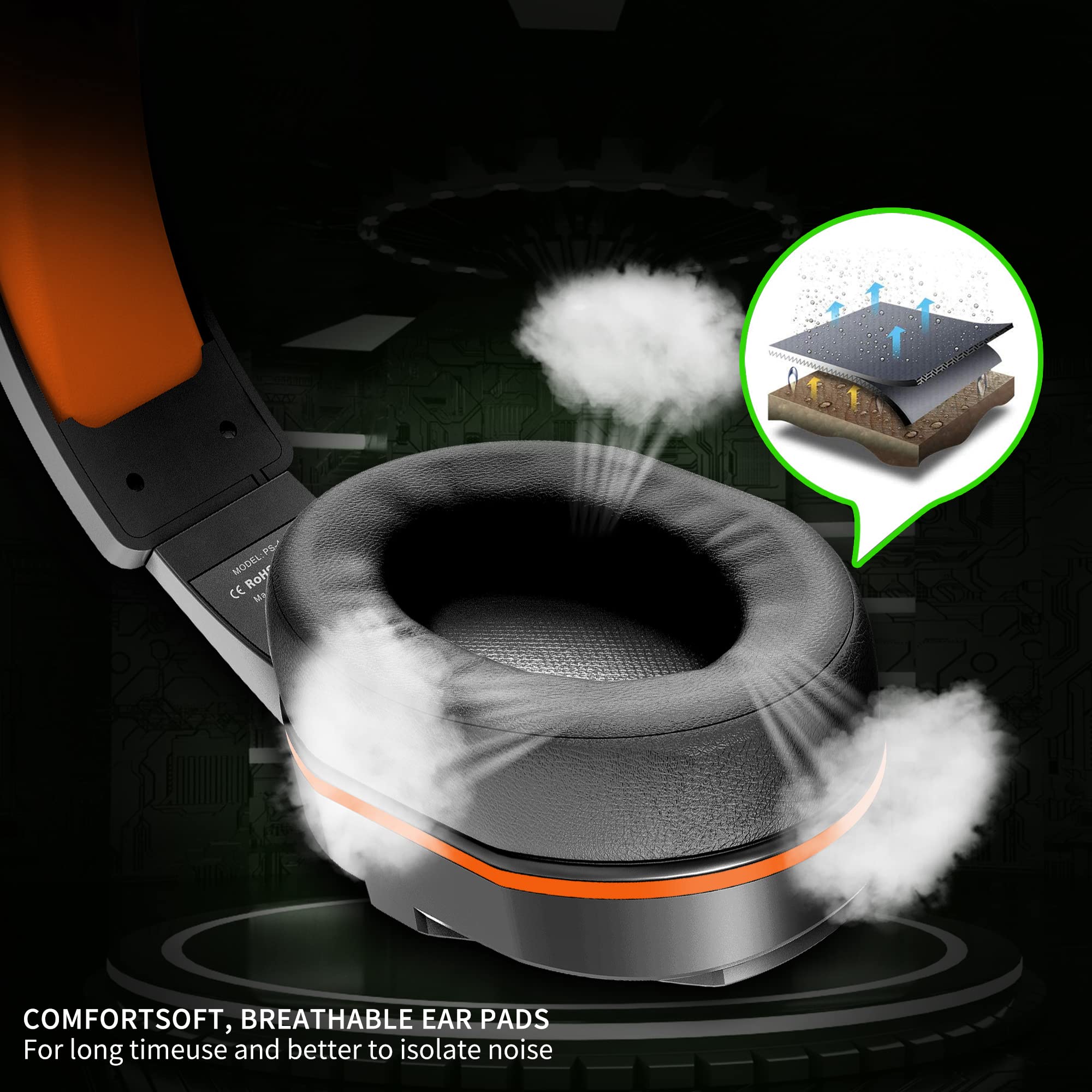 Kikc PS4 Gaming Headset with Mic for Xbox One, PS5, PC, Mobile Phone and Notebook, Controllable Volume Gaming Headphones with Soft Earmuffs for Kid Orange - Image 5