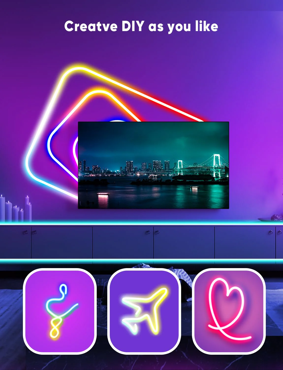 KIKO 32.8ft Rope Lights, 10m Led Strip Lights Remote APP Control,IP67 Outdoor Neon Lights Music Sync Led Rope Lights DIY Mode Neon Flex Strip Lights for Bedroom Indoors Outdoors Decor 33FT - Image 2
