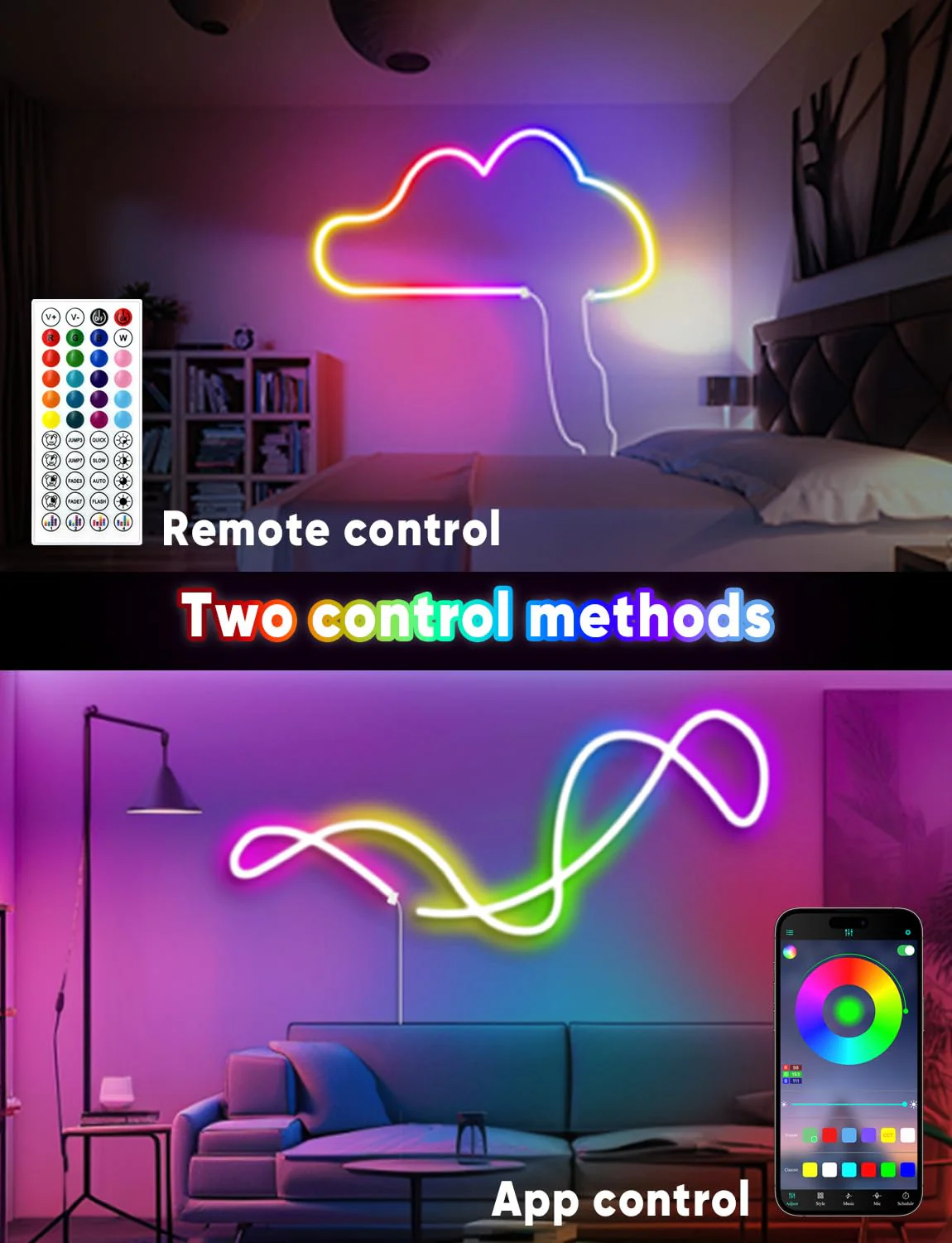 KIKO 32.8ft Rope Lights, 10m Led Strip Lights Remote APP Control,IP67 Outdoor Neon Lights Music Sync Led Rope Lights DIY Mode Neon Flex Strip Lights for Bedroom Indoors Outdoors Decor 33FT - Image 3