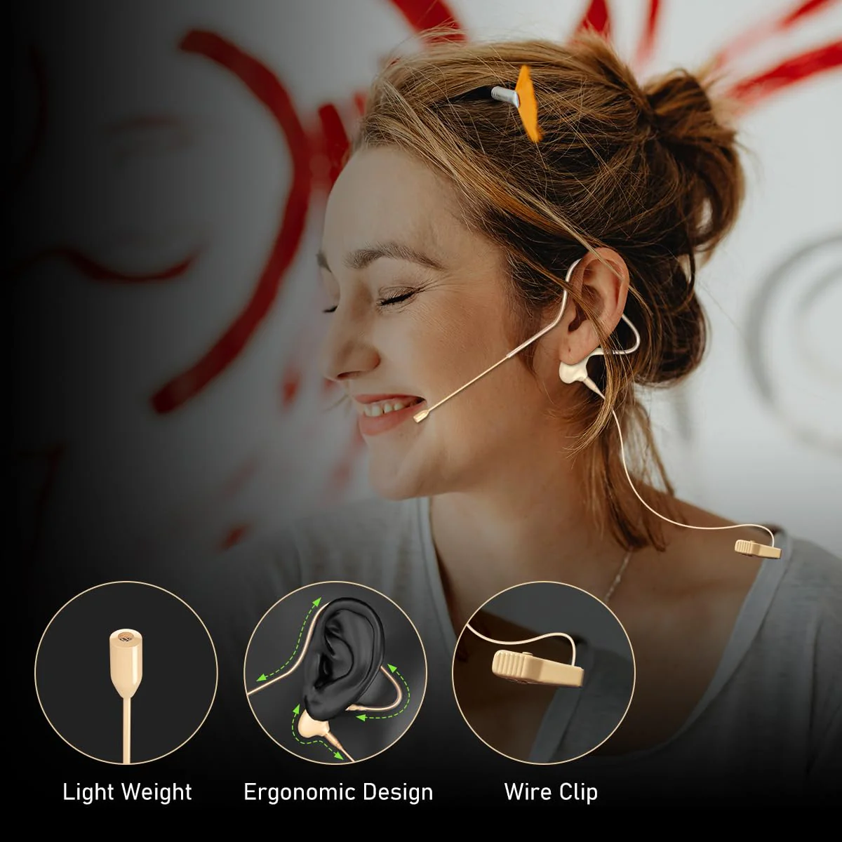 KIMAFUN Headset/Headworn Microphone Single Earset Ear-hook Over Ear Hanging Condenser Mic Compatible with Shure Wireless System Bodypack Transmitter, Ideal for Performance, Theater, Lecture - Beige D4 D4 for Shure Wireless System - Image 2