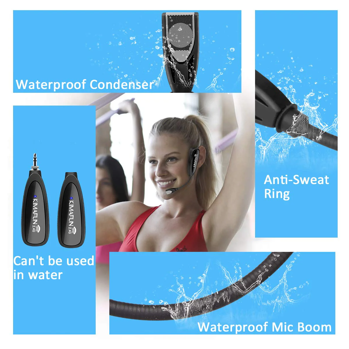 KIMAFUN Headset Wireless Microphone System, No Need Bluetooth, Waterproof Head Mic for Fitness Instructor, Teaching Online, Yoga Classroom, Spinning Coach, Speaker, iPhone, Android Phone, G100-1 - Image 6