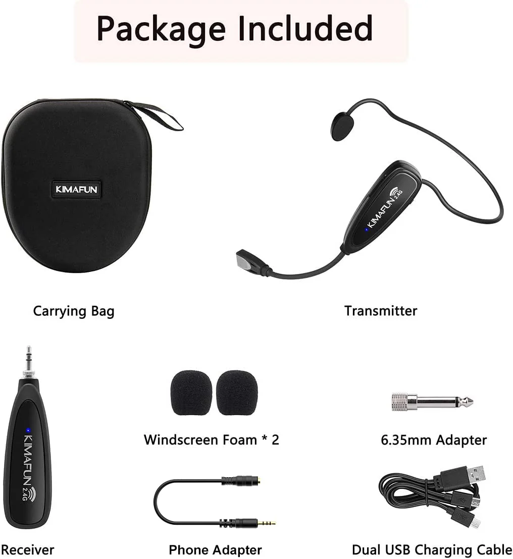 KIMAFUN Headset Wireless Microphone System, No Need Bluetooth, Waterproof Head Mic for Fitness Instructor, Teaching Online, Yoga Classroom, Spinning Coach, Speaker, iPhone, Android Phone, G100-1 - Image 8