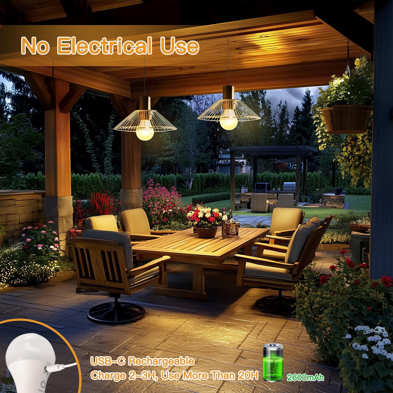 Kimjo Rechargeable Light Bulb with Battery - Rechargeable Bulb with Remote Control E27 USB 7 W - Battery Light Bulb 3 Colours Dimmable - Touch Control Outdoor Emergency Light Pack of 2 2 X Aufladbare Glühbirne 3 Farben - Image 5