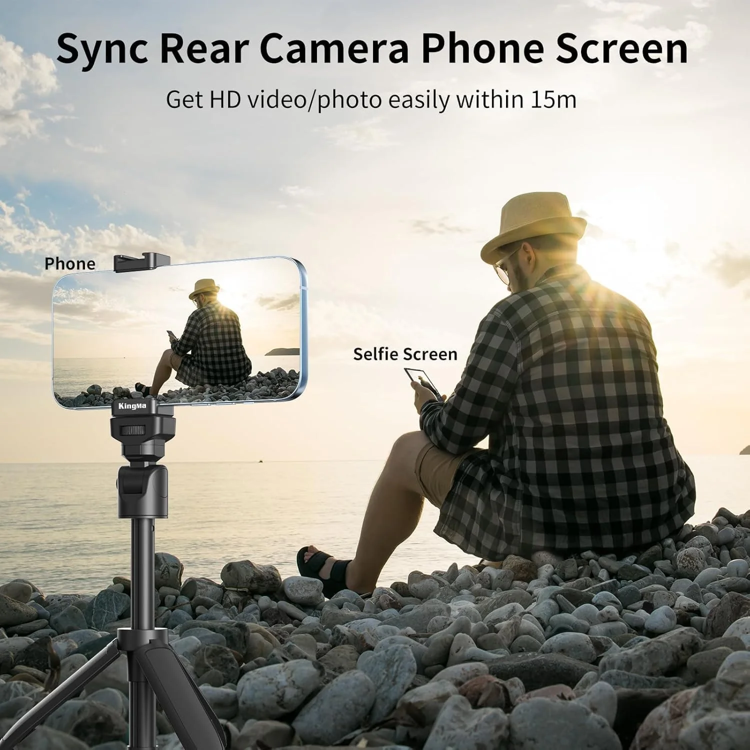 King Ma 4K 30FPS Phone Vlog Selfie Monitor Screen, Wired Mini Monitor for iPhone Rear Camera with Magnetic Phone Clip & Bluetooth Remote for Vlog Live Stream TikTok - Image 4