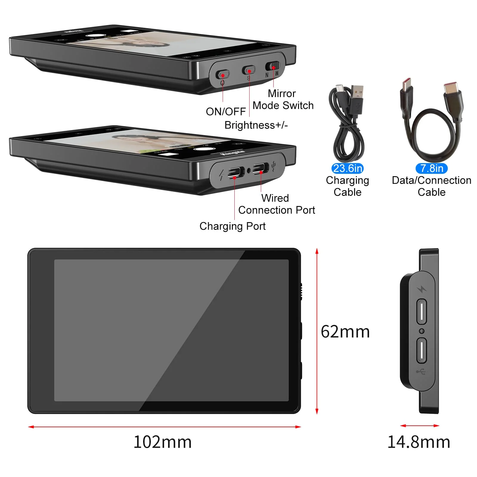 King Ma 4K 30FPS Phone Vlog Selfie Monitor Screen, Wired Mini Monitor for iPhone Rear Camera with Magnetic Phone Clip & Bluetooth Remote for Vlog Live Stream TikTok - Image 7
