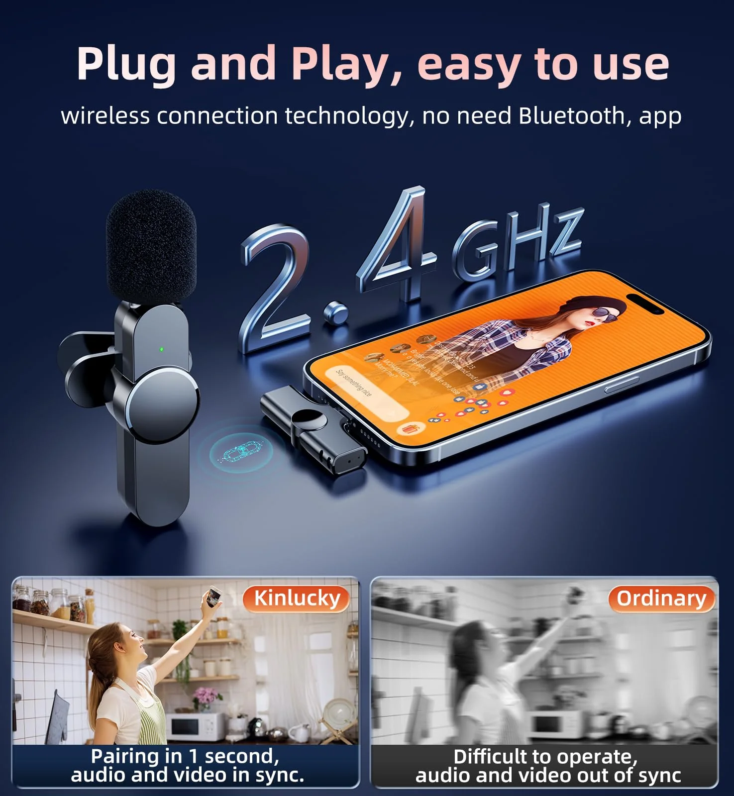 Kinglucky 2 Pcs Lavalier Mini Microphone for iPhone iPad Android Professional Noise Cancelling [360° Pick Up] Wireless Lavalier Microphone for Video Recording, Interview, YouTube, Live Streaming - Image 3