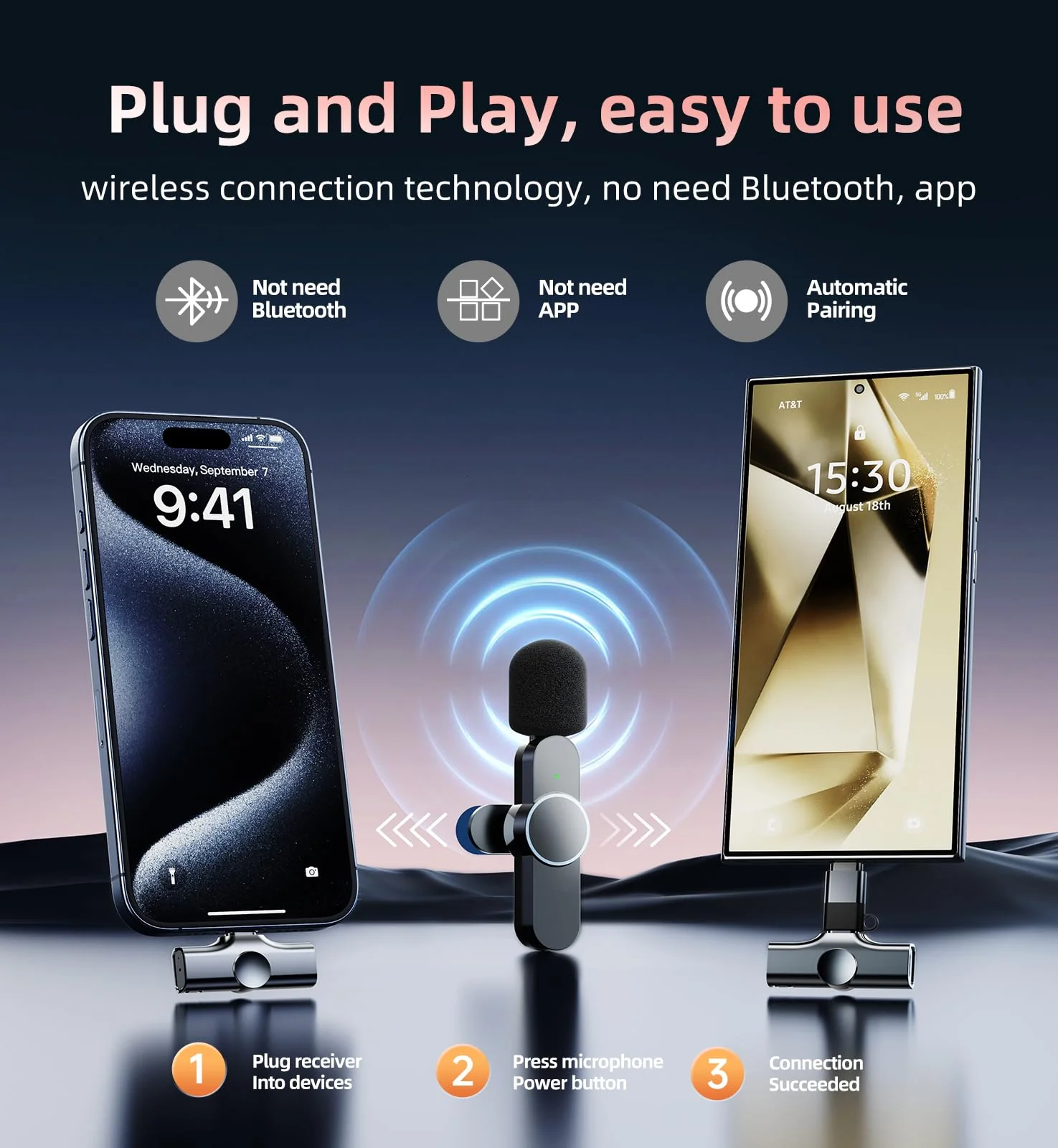 Kinglucky 2 Pcs Lavalier Mini Microphone for iPhone iPad Android Professional Noise Cancelling [360° Pick Up] Wireless Lavalier Microphone for Video Recording, Interview, YouTube, Live Streaming - Image 8