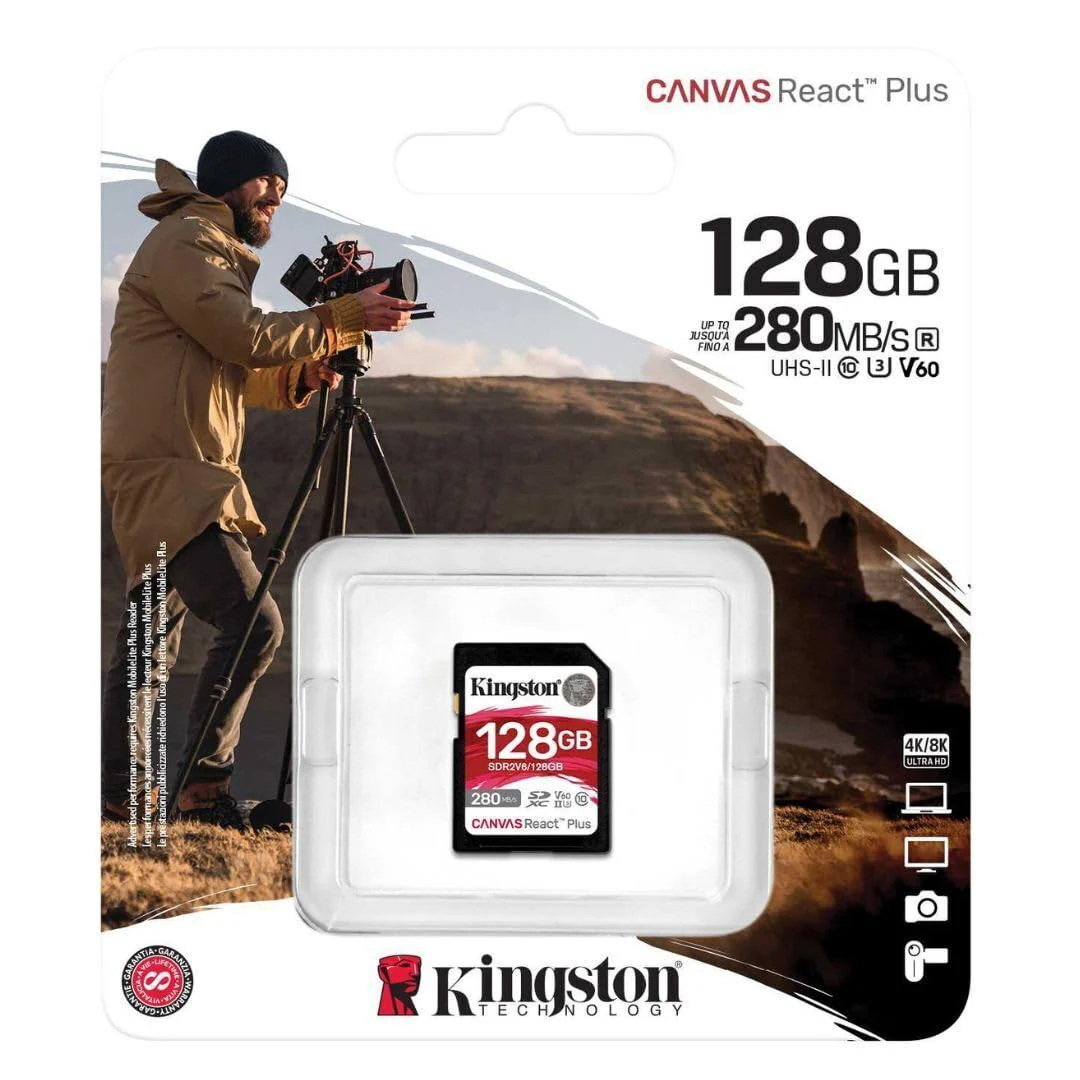Kingston Canvas React Plus V60 SD 128GB SDXC UHS-II 280R/100W U3 V60 for Full HD/4K Black - Image 3