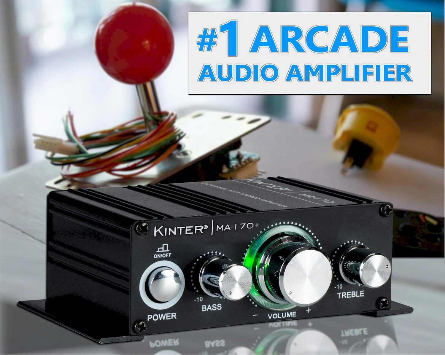 Kinter MA170+ 2-Channel Auto Home Cycle Arcade DIY 2 x 18 W Mini Amplifier Bass Treble RCA Input Audio Mini Amplifier with 12V 3A Power Supply Black - Image 7