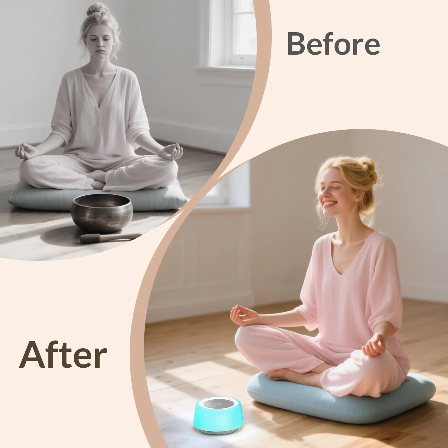 Kipcush Tibetan Singing Bowls Sound Machine - 11 Different Sized Sound Bowls with Night Light for Yoga, Meditation, Mindfulness, Healing, Chakra Healing and Stress Relief, Timer, Plug in Small - Image 3