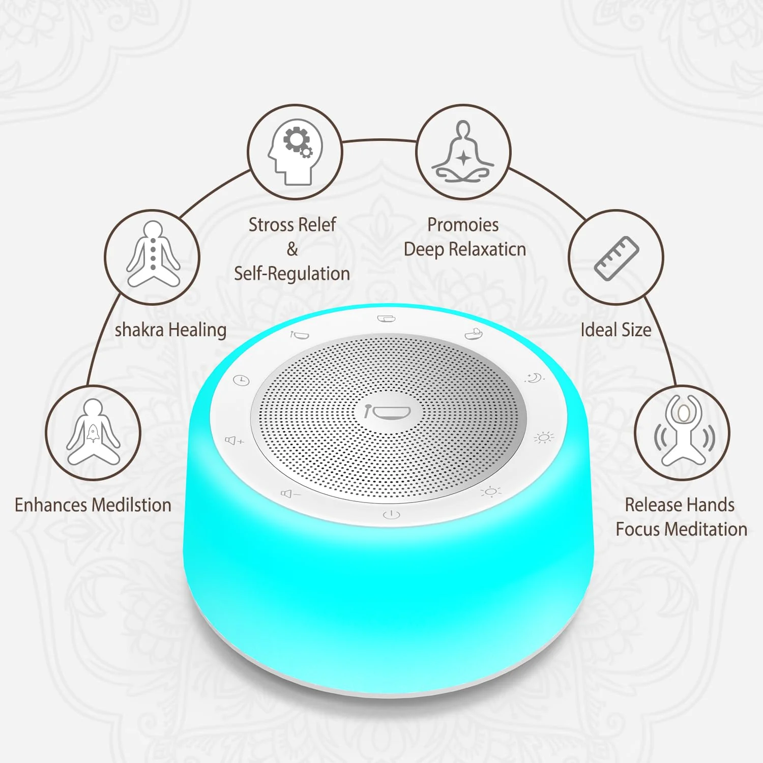 Kipcush Tibetan Singing Bowls Sound Machine - 11 Different Sized Sound Bowls with Night Light for Yoga, Meditation, Mindfulness, Healing, Chakra Healing and Stress Relief, Timer, Plug in Small - Image 4