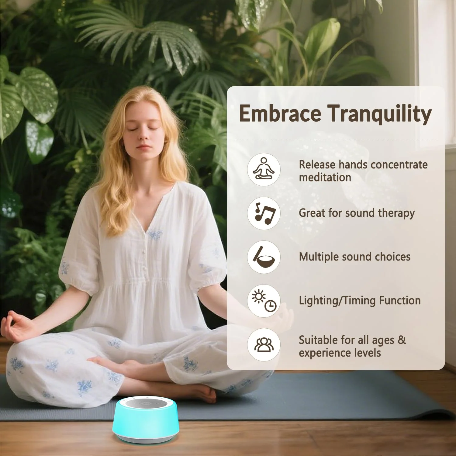 Kipcush Tibetan Singing Bowls Sound Machine - 11 Different Sized Sound Bowls with Night Light for Yoga, Meditation, Mindfulness, Healing, Chakra Healing and Stress Relief, Timer, Plug in Small - Image 5