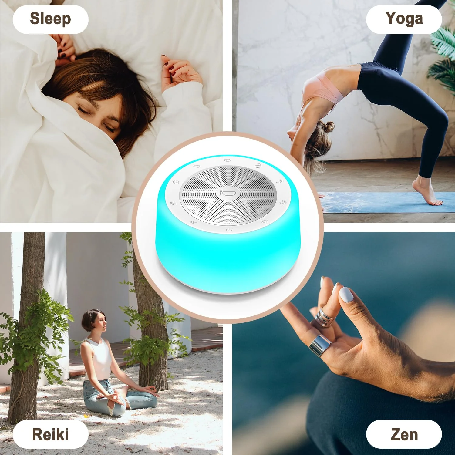Kipcush Tibetan Singing Bowls Sound Machine - 11 Different Sized Sound Bowls with Night Light for Yoga, Meditation, Mindfulness, Healing, Chakra Healing and Stress Relief, Timer, Plug in Small - Image 8