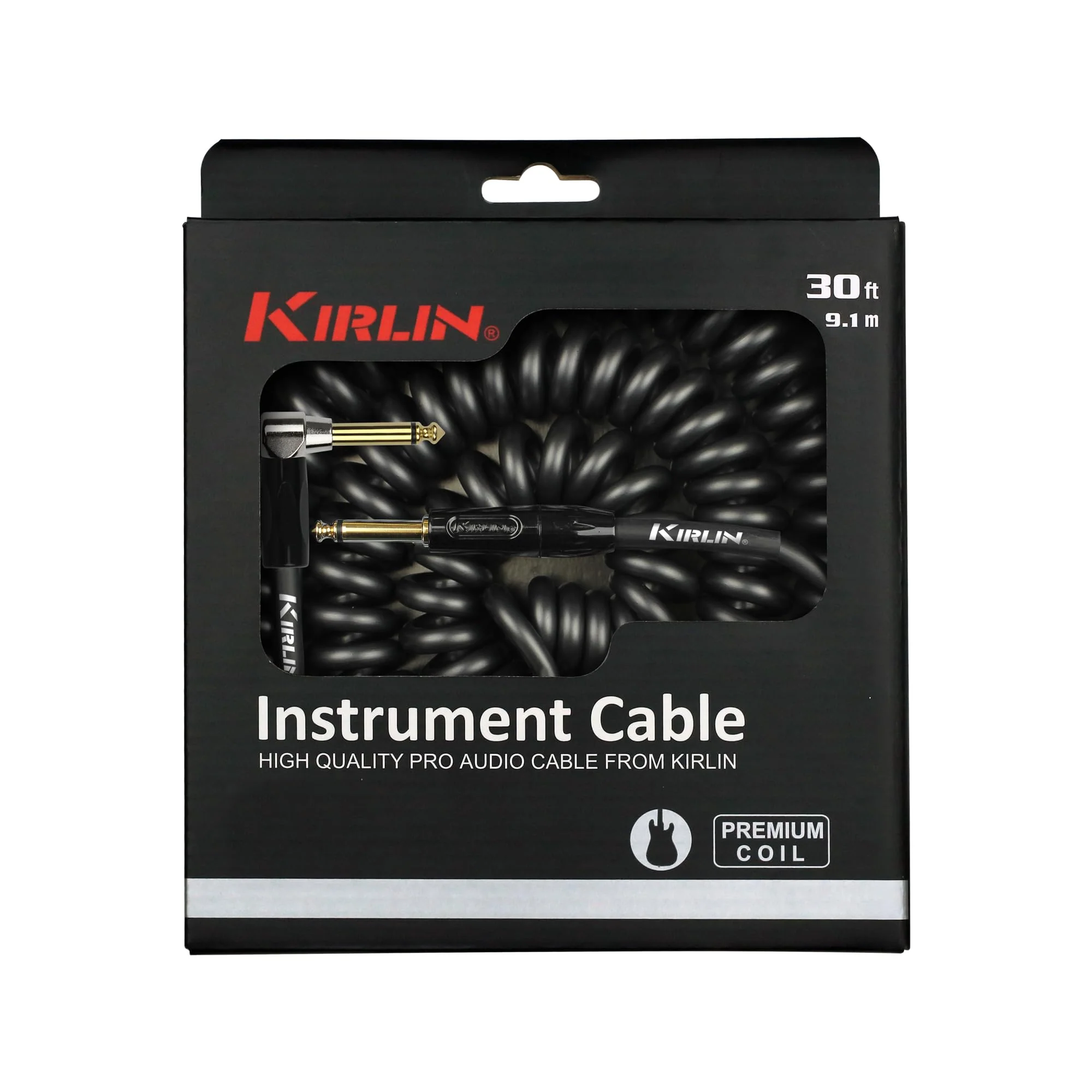 KIRLIN Cable Instrument-Cables, 1/4" Mono Plug, Metallic Black, 30ft (IPK-222BFGL-30/BKE) - Image 2