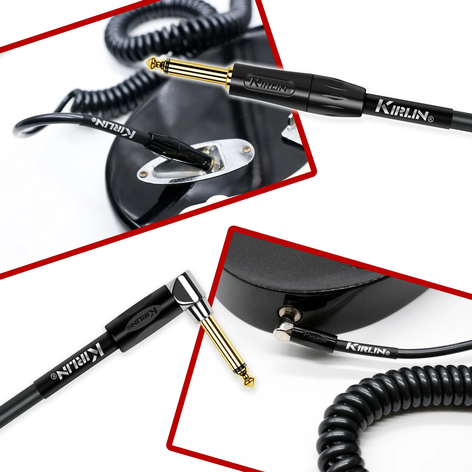 KIRLIN Cable Instrument-Cables, 1/4" Mono Plug, Metallic Black, 30ft (IPK-222BFGL-30/BKE) - Image 3