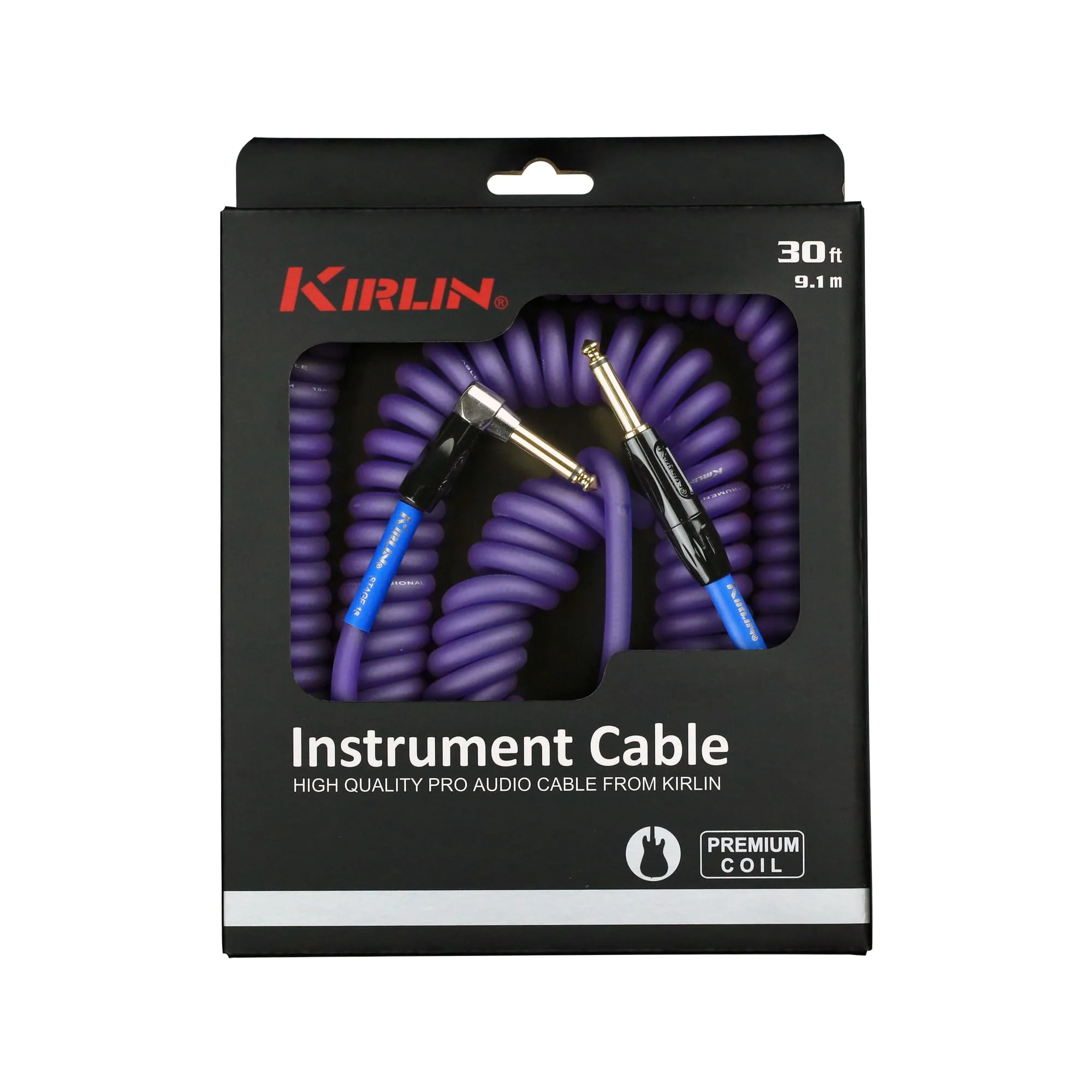 KIRLIN Cable Kirlin IMK-182BFGL-30/BLF-Straight to Right Angle ¼” Premium Coil Instrument Cable, Purple Translucent PVC Jacket-30ft, (IMK-182BFGL-30/BLF) - Image 2