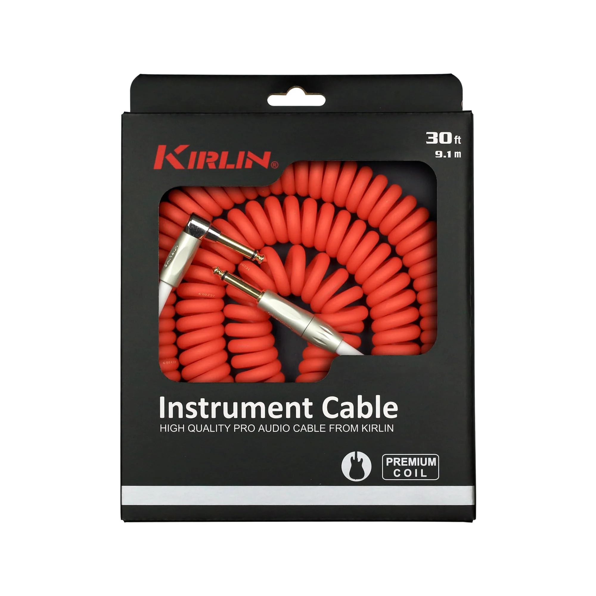 KIRLIN Cable Kirlin IMK-202PFGL-30/RDF-Straight Premium Coil Instrument Cable, Red Translucent PVC Jacket-30ft, 1/4" Mono Plug, Straight to Right Angle, (IMK-202PFGL-30/RDF) - Image 2